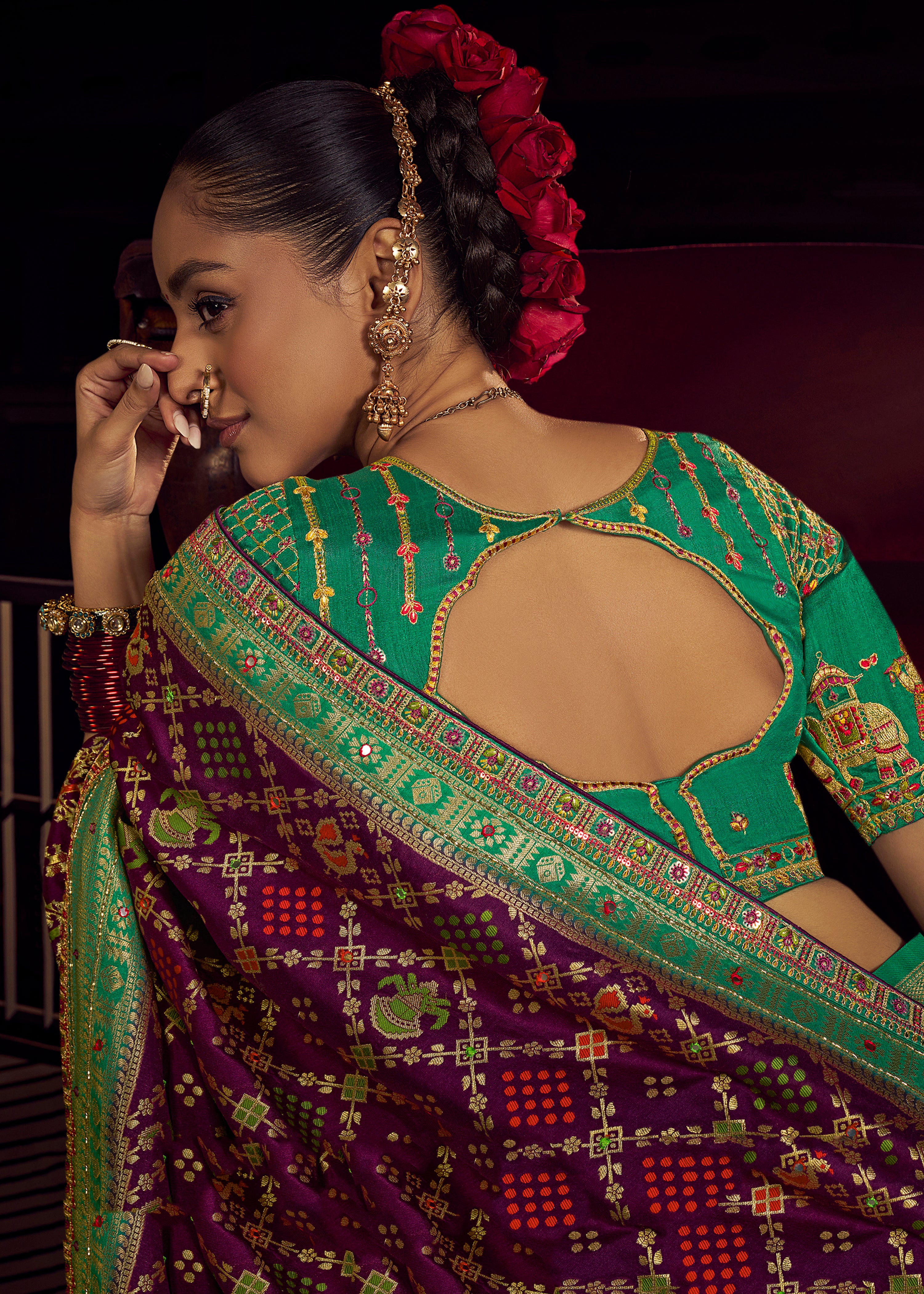 Purple Viscose Dola Saree with Hand Work and Embroidered Blouse