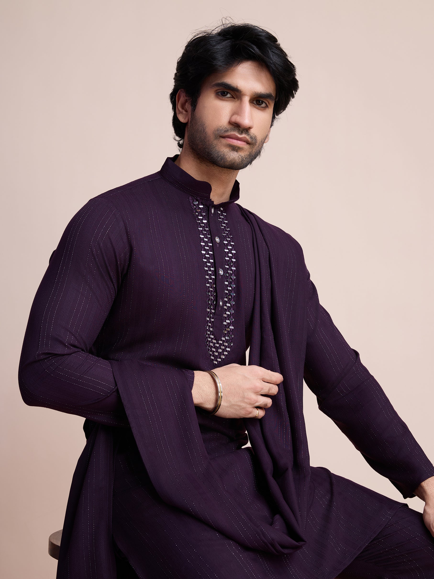 Purple Viscose Kurta Payjama with Jacket – Bold Ethnic Style