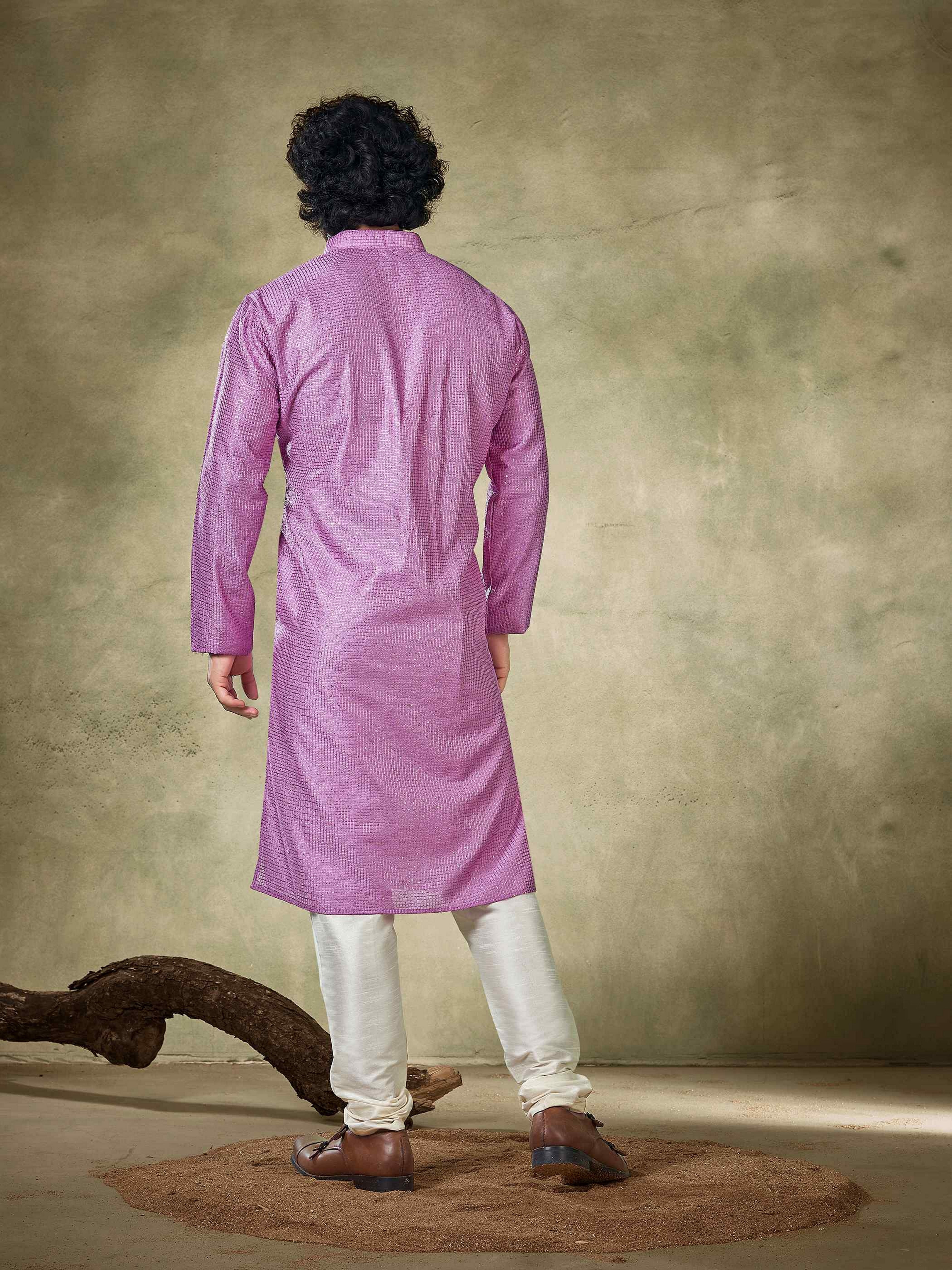 Purple Viscose Kurta Payjama with Sequins Embroidery – Glam Festive Wear
