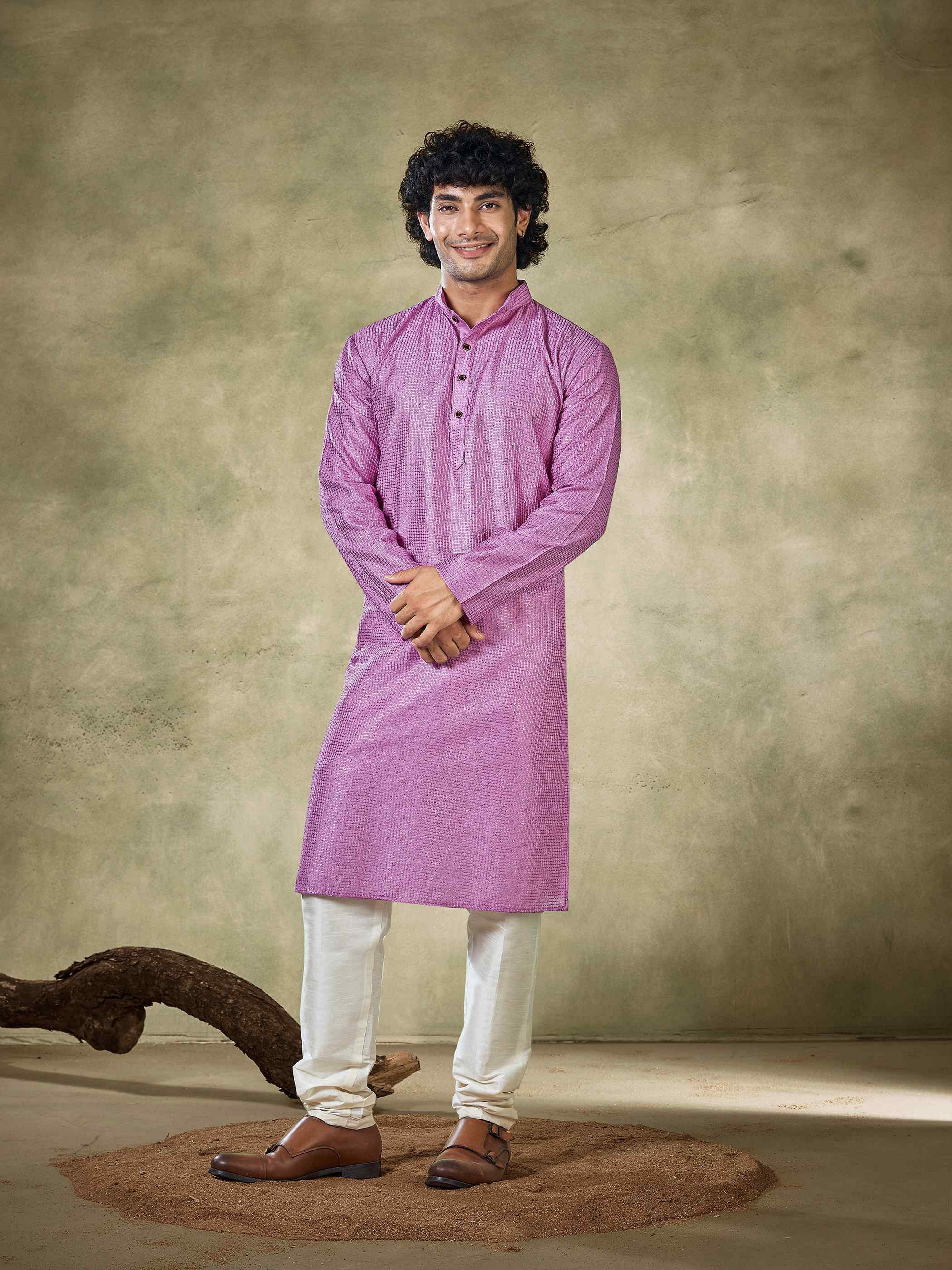 Purple Viscose Kurta Payjama with Sequins Embroidery – Glam Festive Wear