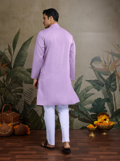 Purple Viscose Silk Woven & Mirror Embroidery Kurta with Dupatta