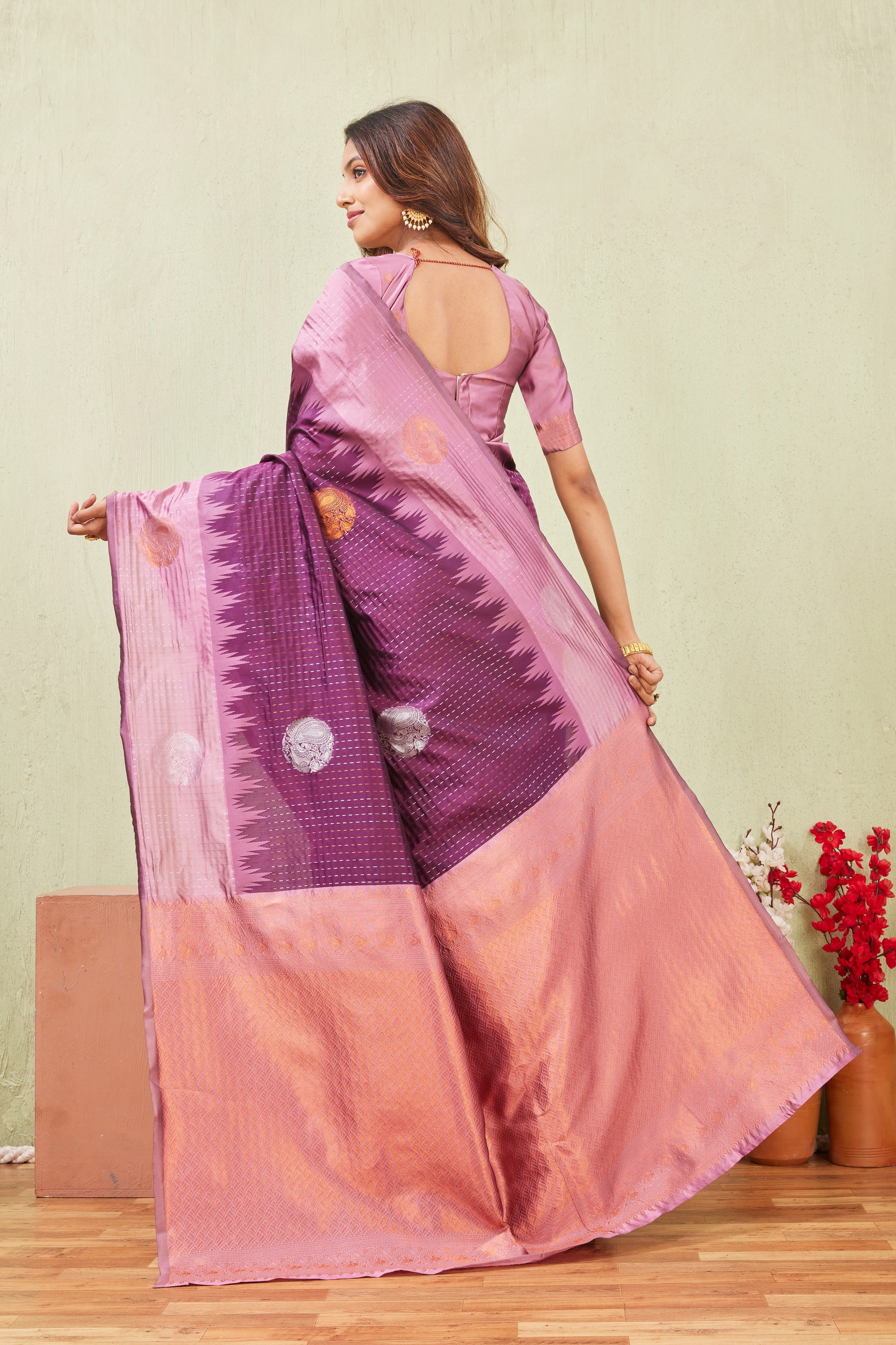 Purple Wine Banarasi Silk Saree with Rich Pallu & Elegant Jacquard Jari Work
