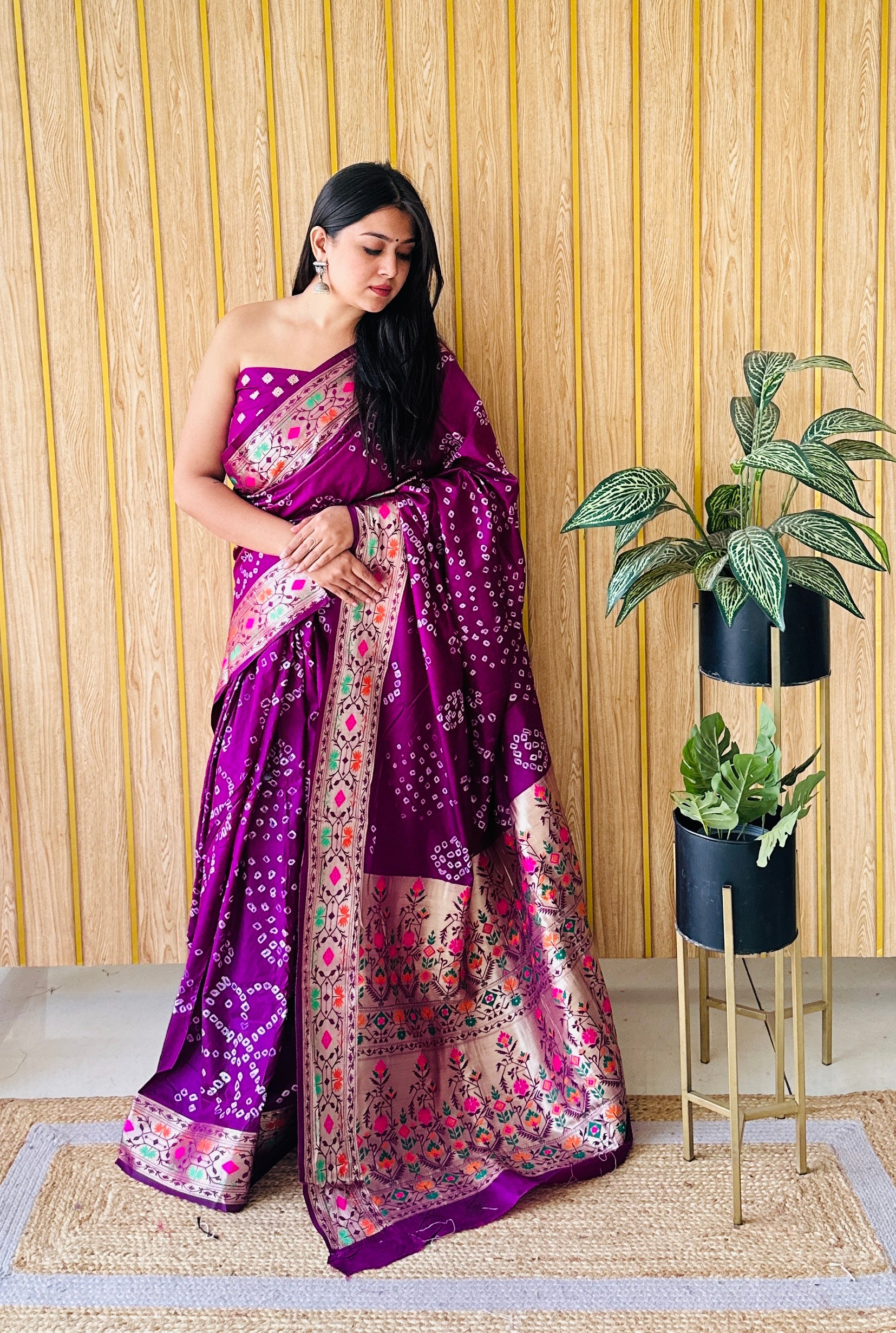 Purple Woven Paithani Designer With Bandhej Printed Beautiful Ceremonial Saree