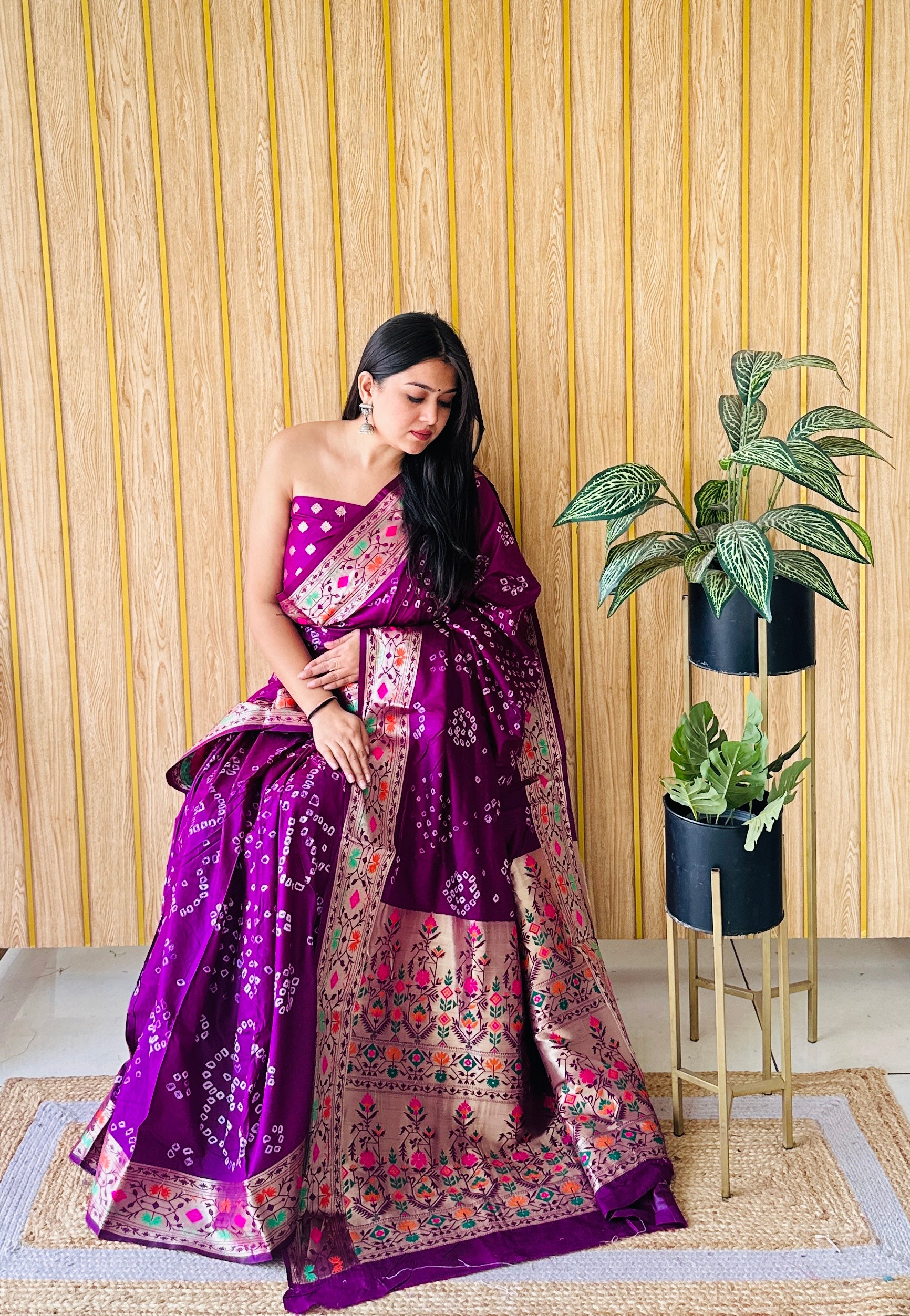 Purple Woven Paithani Designer With Bandhej Printed Beautiful Ceremonial Saree
