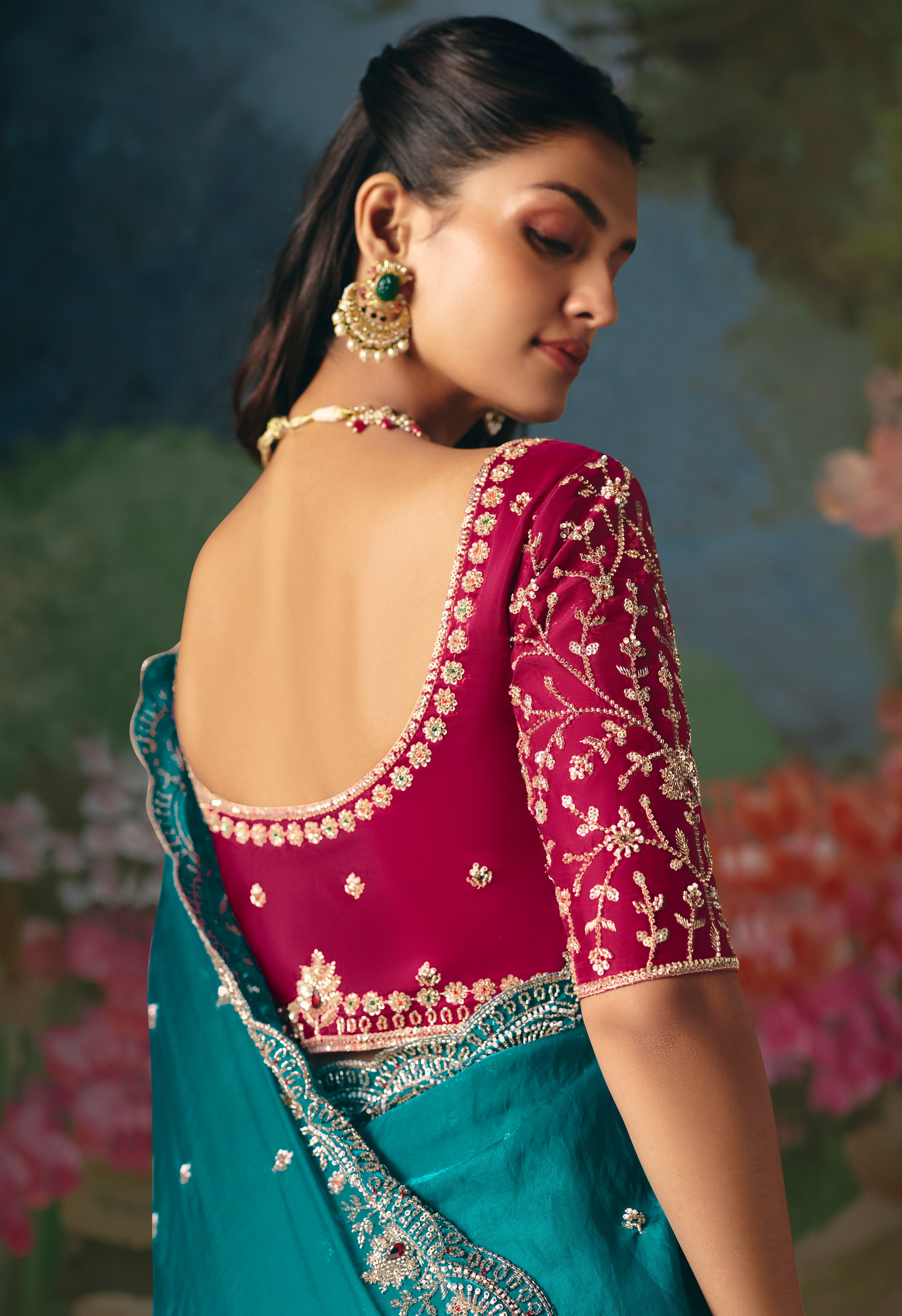Aqua Blue Saree With Heavy Designer Embroidery, Sequince, Stone, With Beads Work