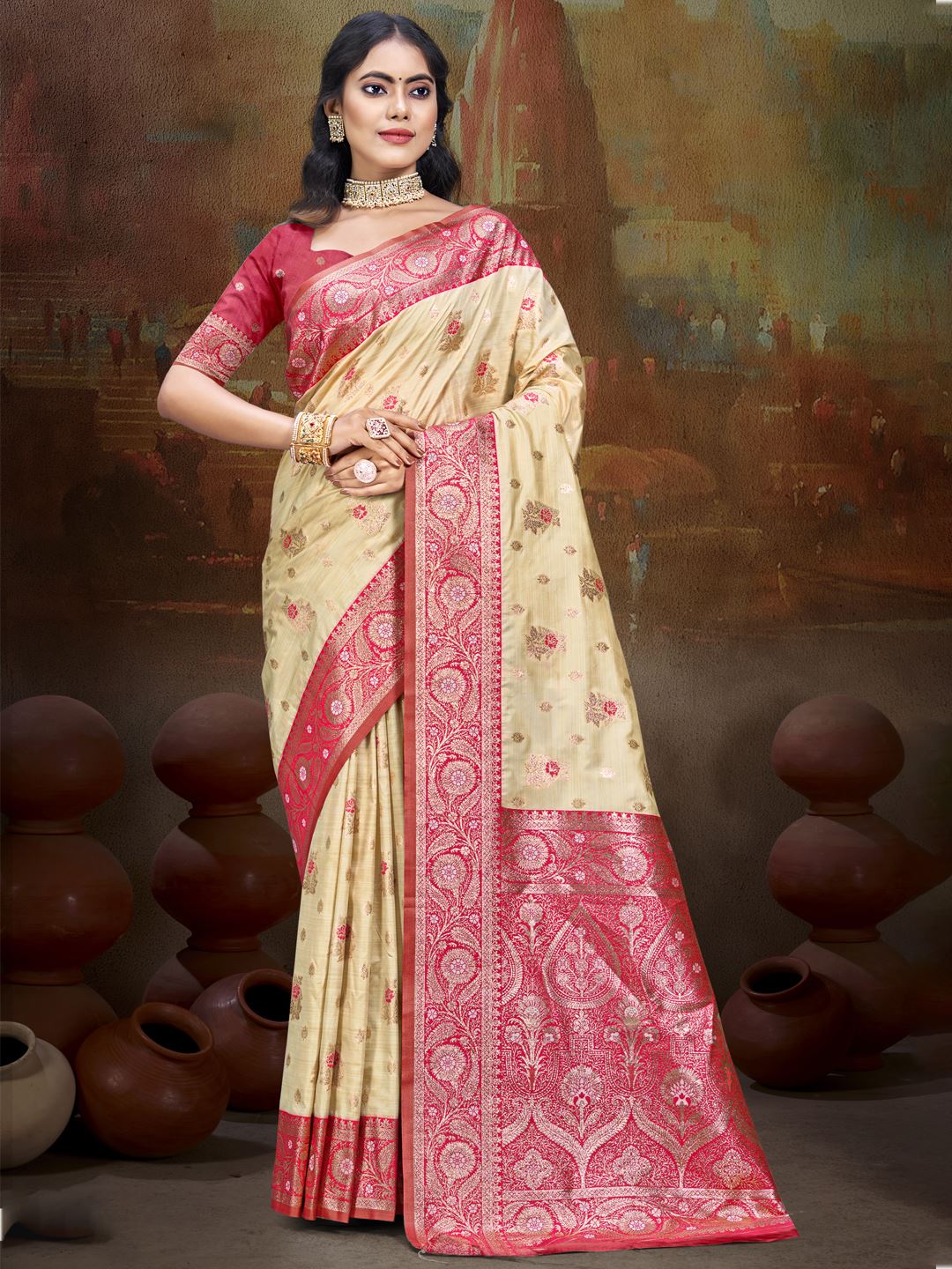 Radiant Beige and Blush Pink Silk Saree