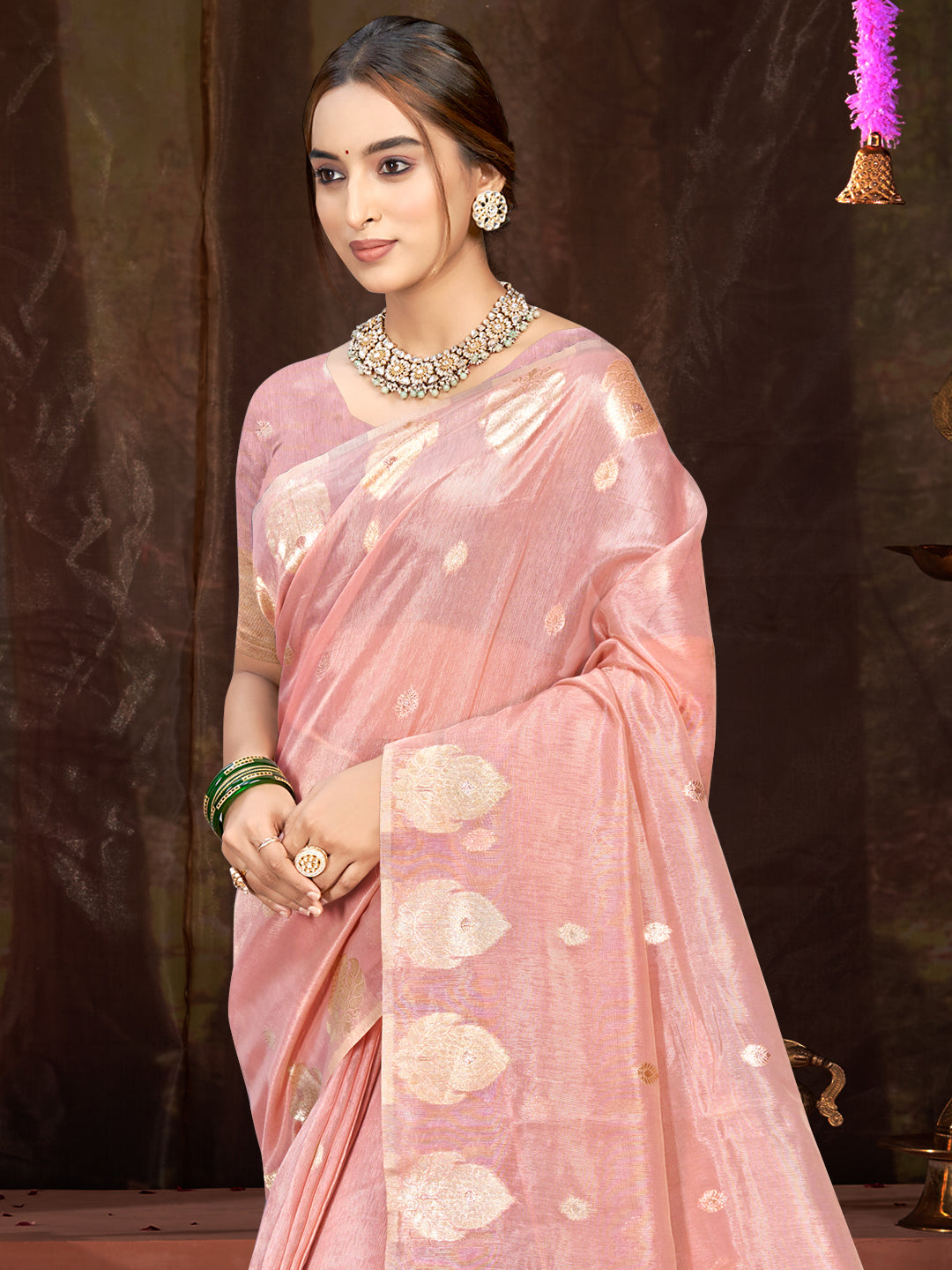 Radiant Pink Munga kota Festival Saree for Women