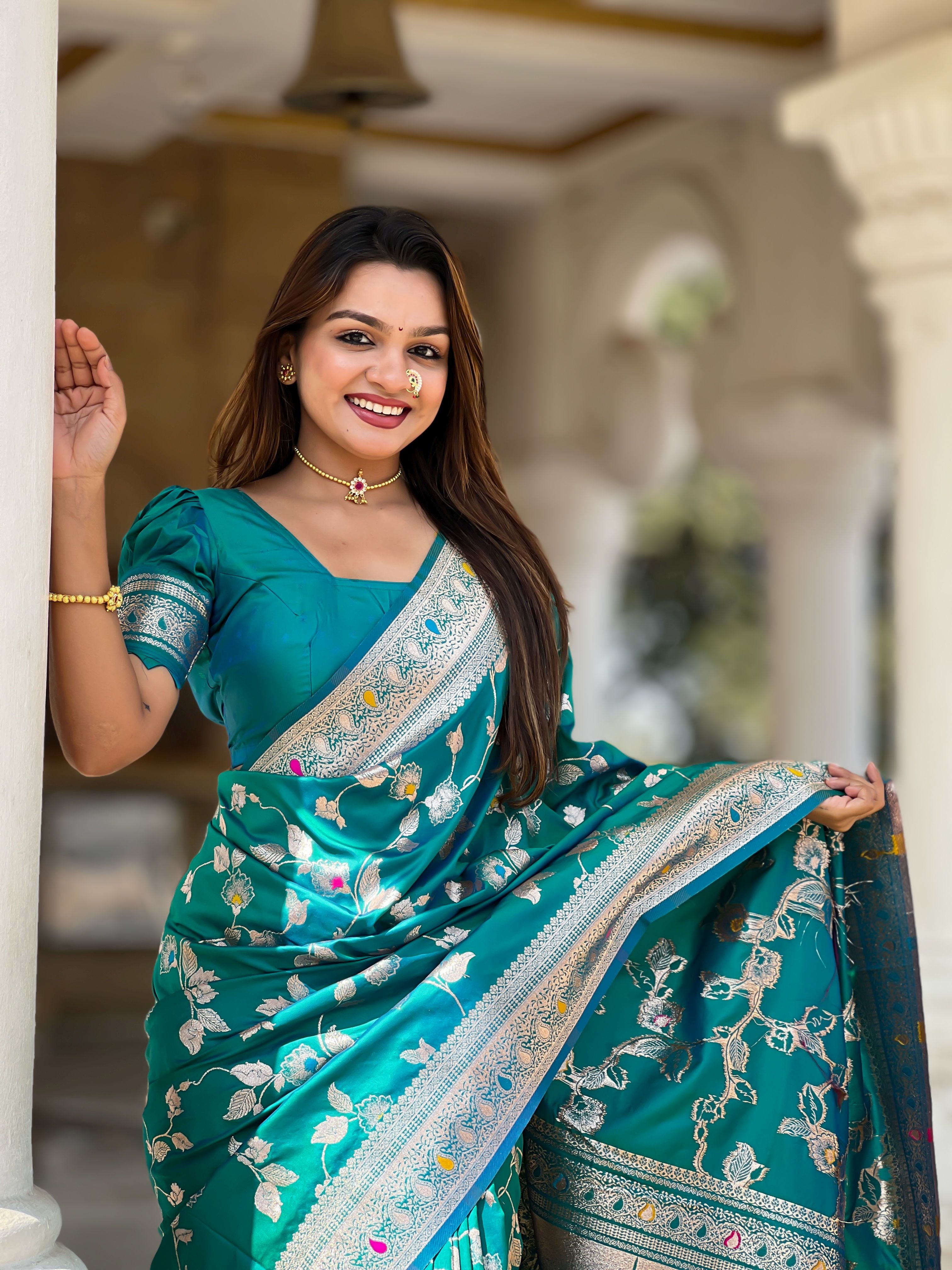 Rama Banarasi Silk Woven Jacquard Designer Ceremonial Partywear Saree