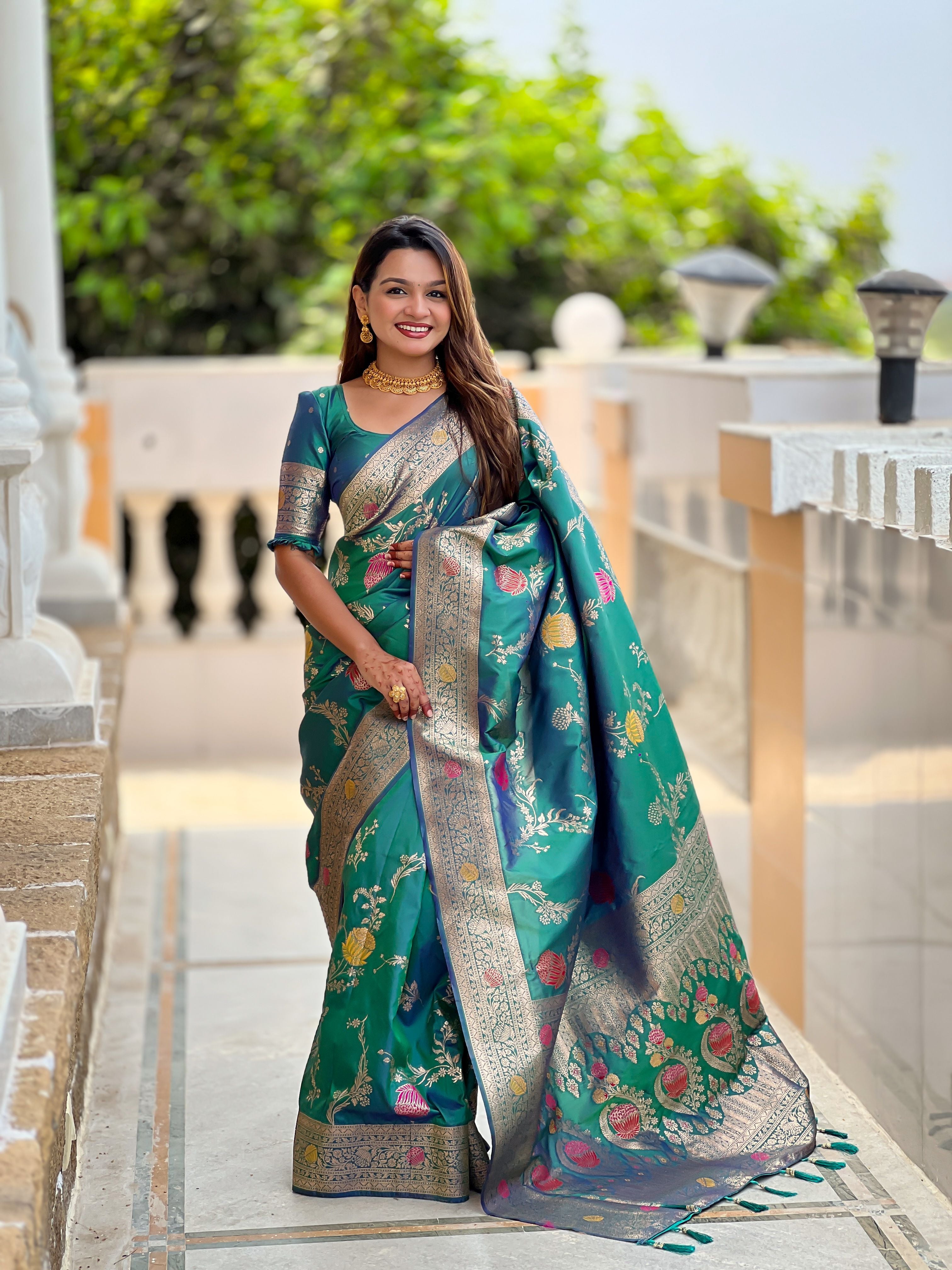 Rama Beautiful Banarasi Silk Woven Meenakari Designer Graceful Ethnic Saree