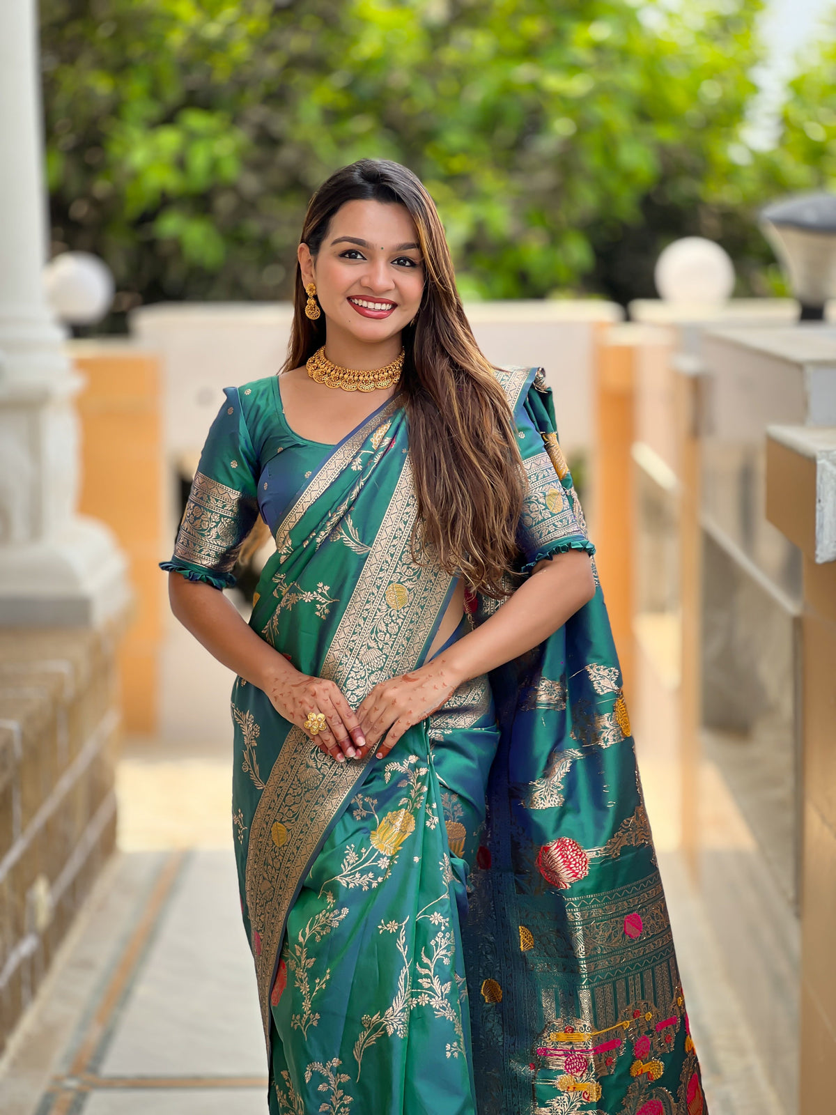 Rama Beautiful Banarasi Silk Woven Meenakari Designer Graceful Ethnic Saree