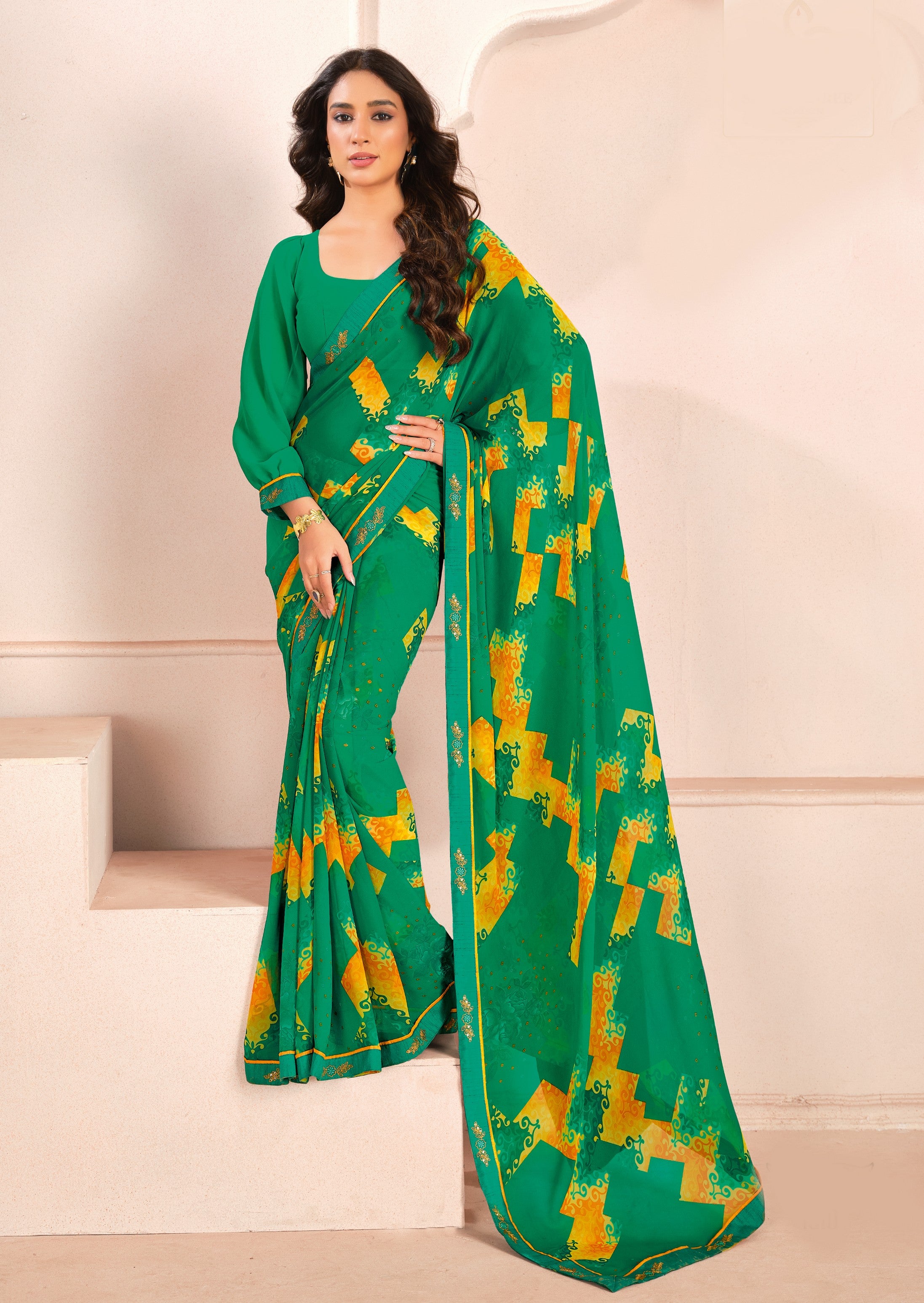 Rama Bemberg Georgette Elegant Designer Digital Printed Ceremonial Classy Saree