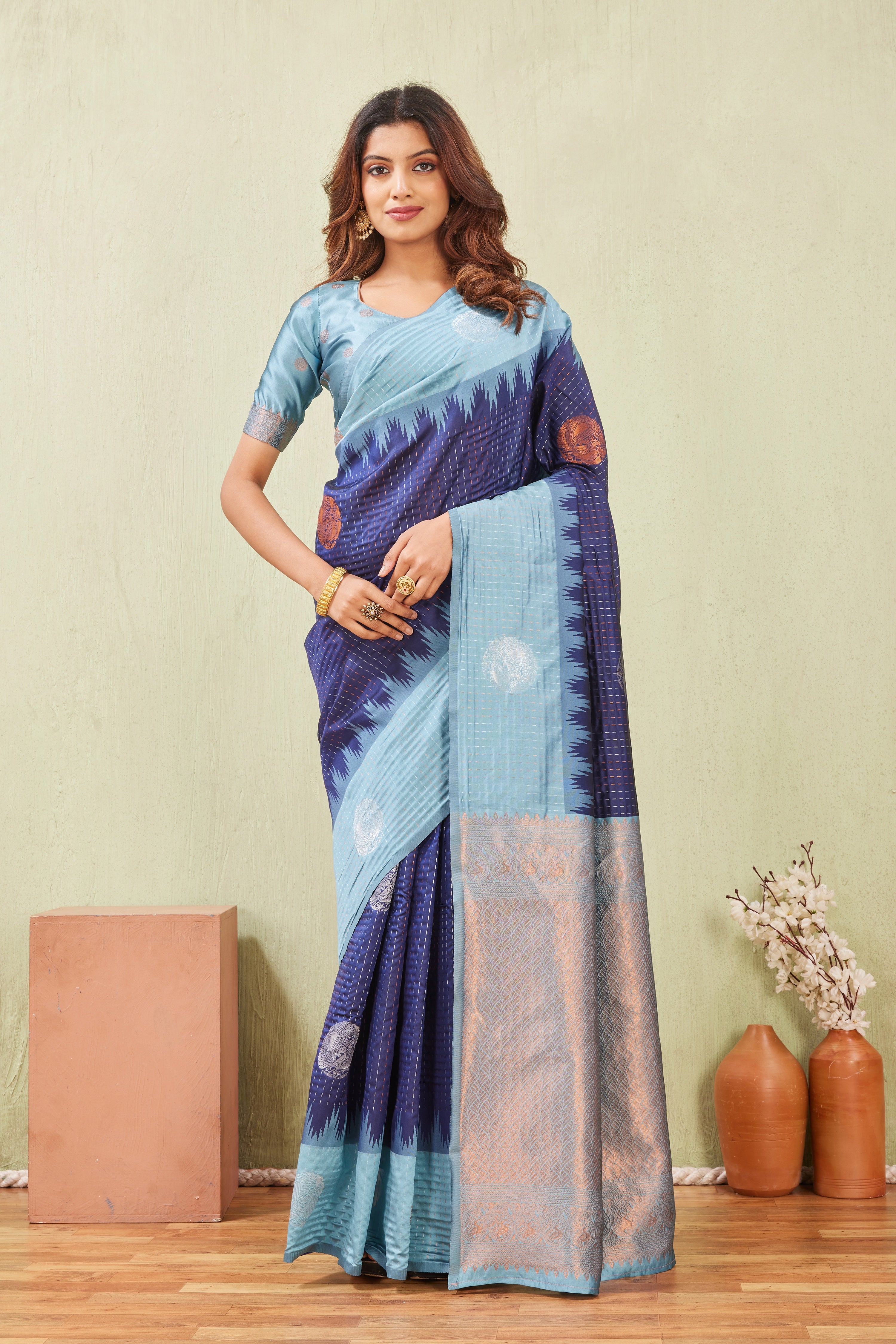 Rama Blue Banarasi Silk Saree with Rich Pallu & Elegant Jacquard Jari Work