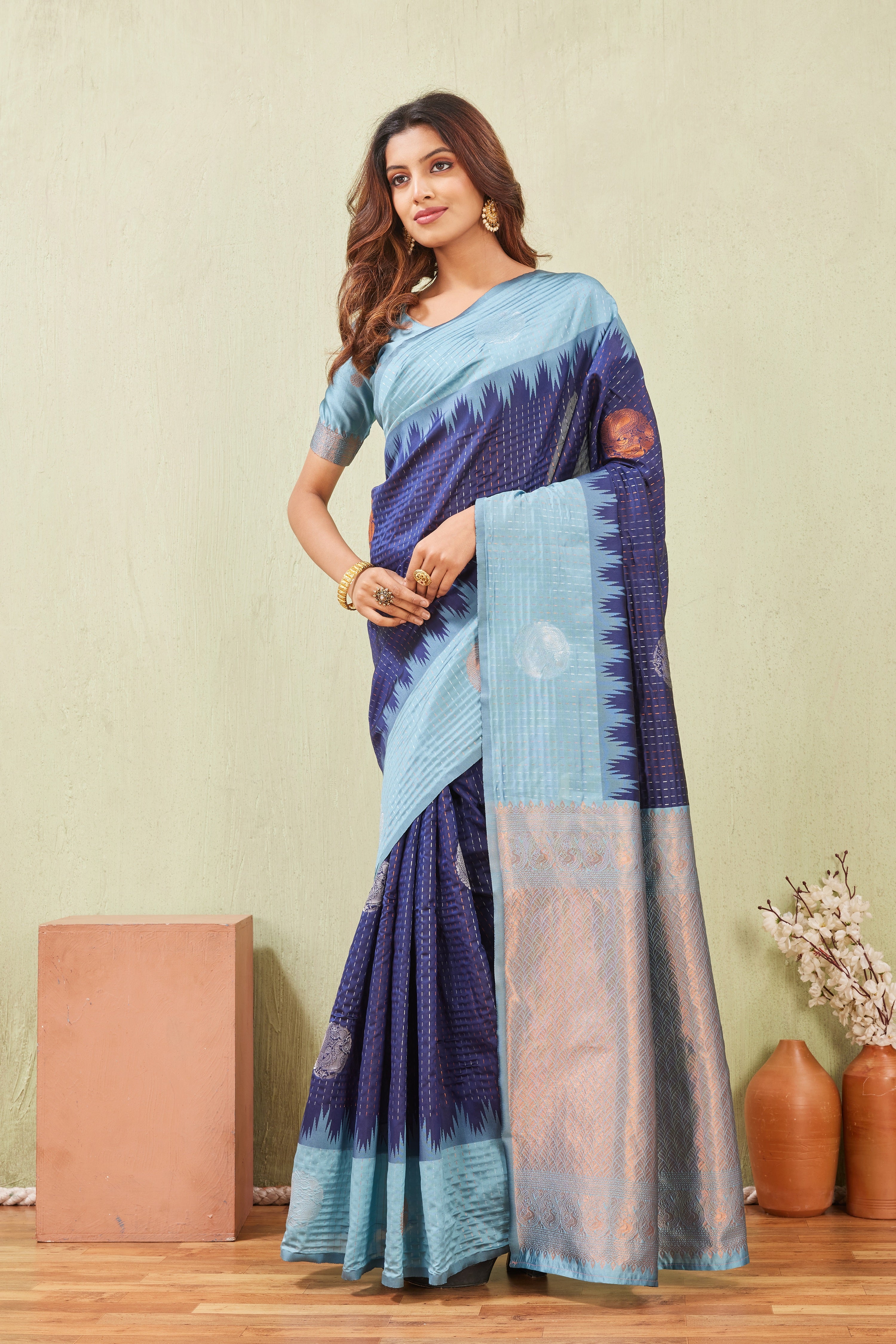 Rama Blue Banarasi Silk Saree with Rich Pallu & Elegant Jacquard Jari Work