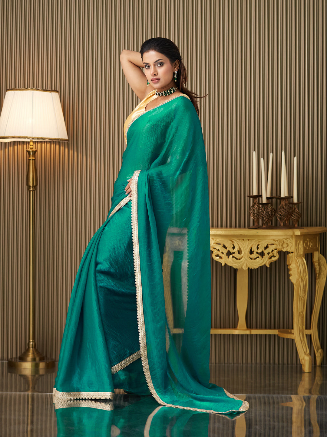 Rama Chiffon Fancy Designer Bollywood Party Saree