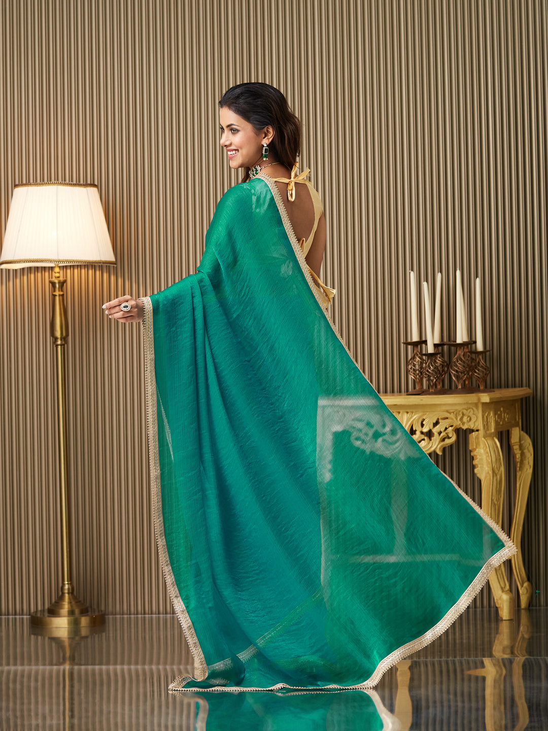 Rama Chiffon Fancy Designer Bollywood Party Saree