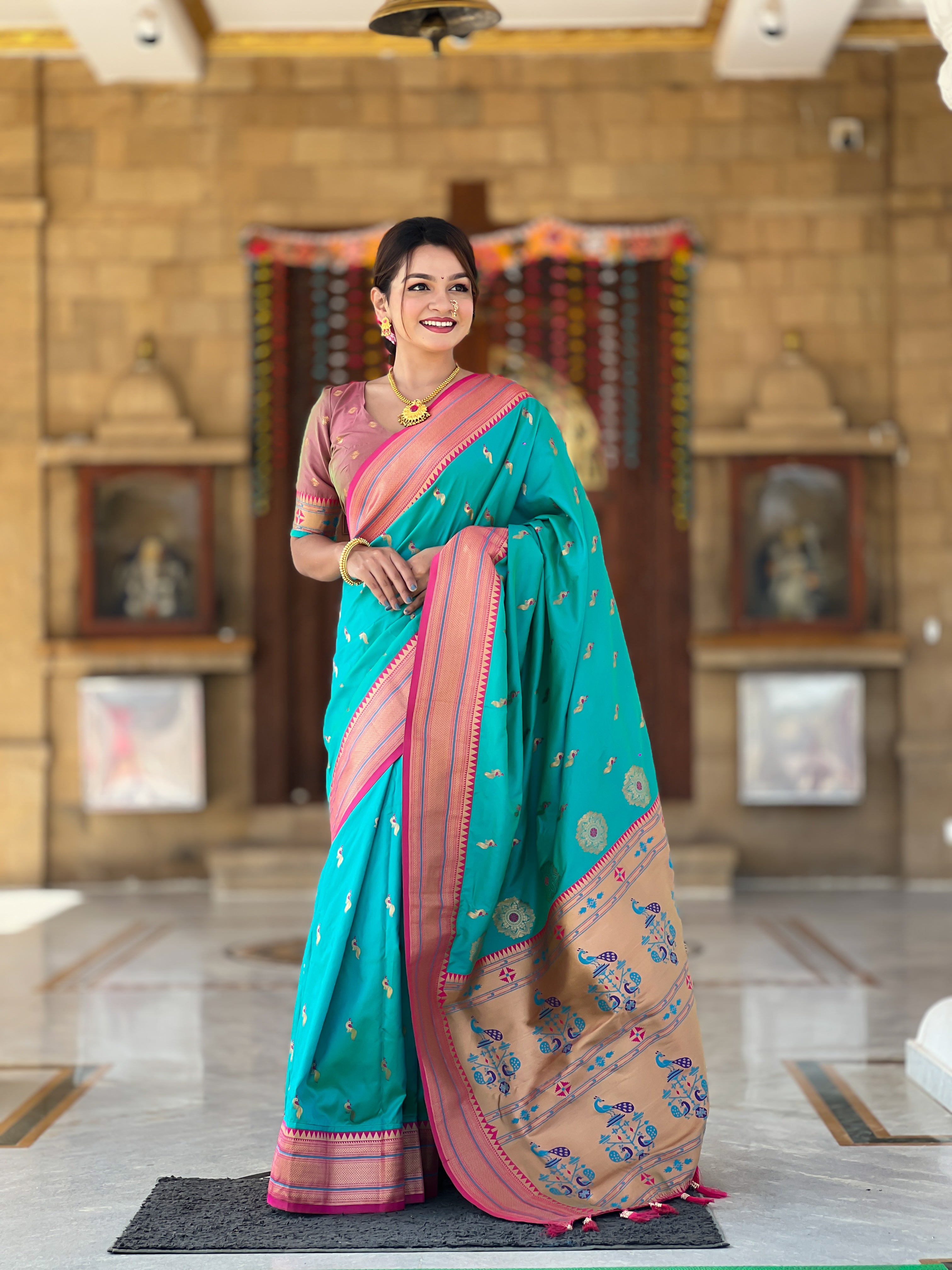 Rama Ethnic Paithani Silk Woven Jacquard Designer Ceremonial Fancy Saree