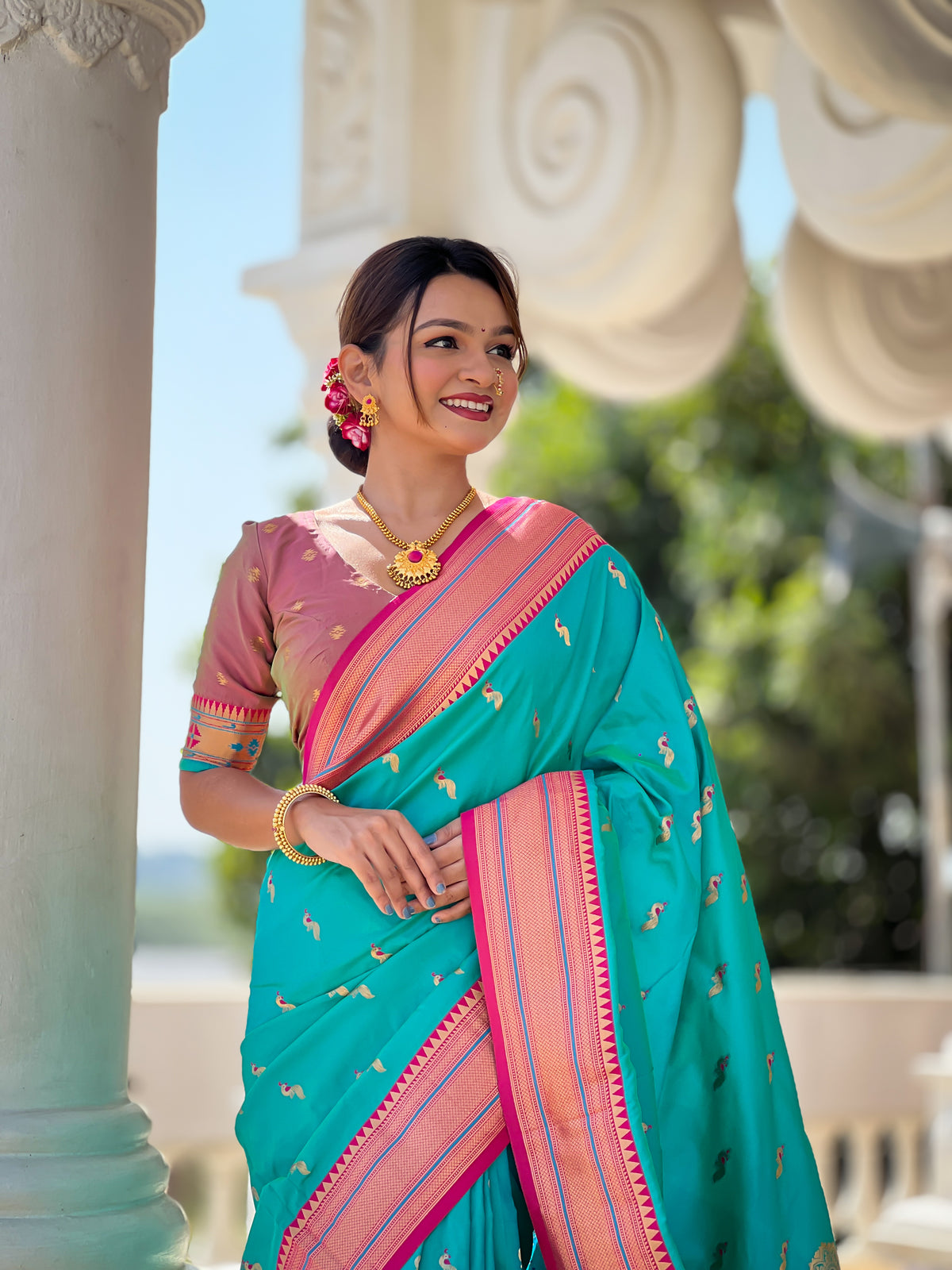 Rama Ethnic Paithani Silk Woven Jacquard Designer Ceremonial Fancy Saree
