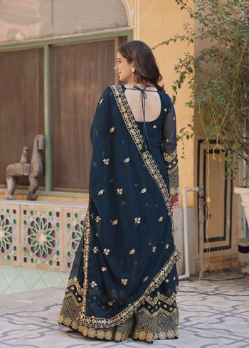 Rama Faux Blooming Suit With Zari & Sequins Embroidery