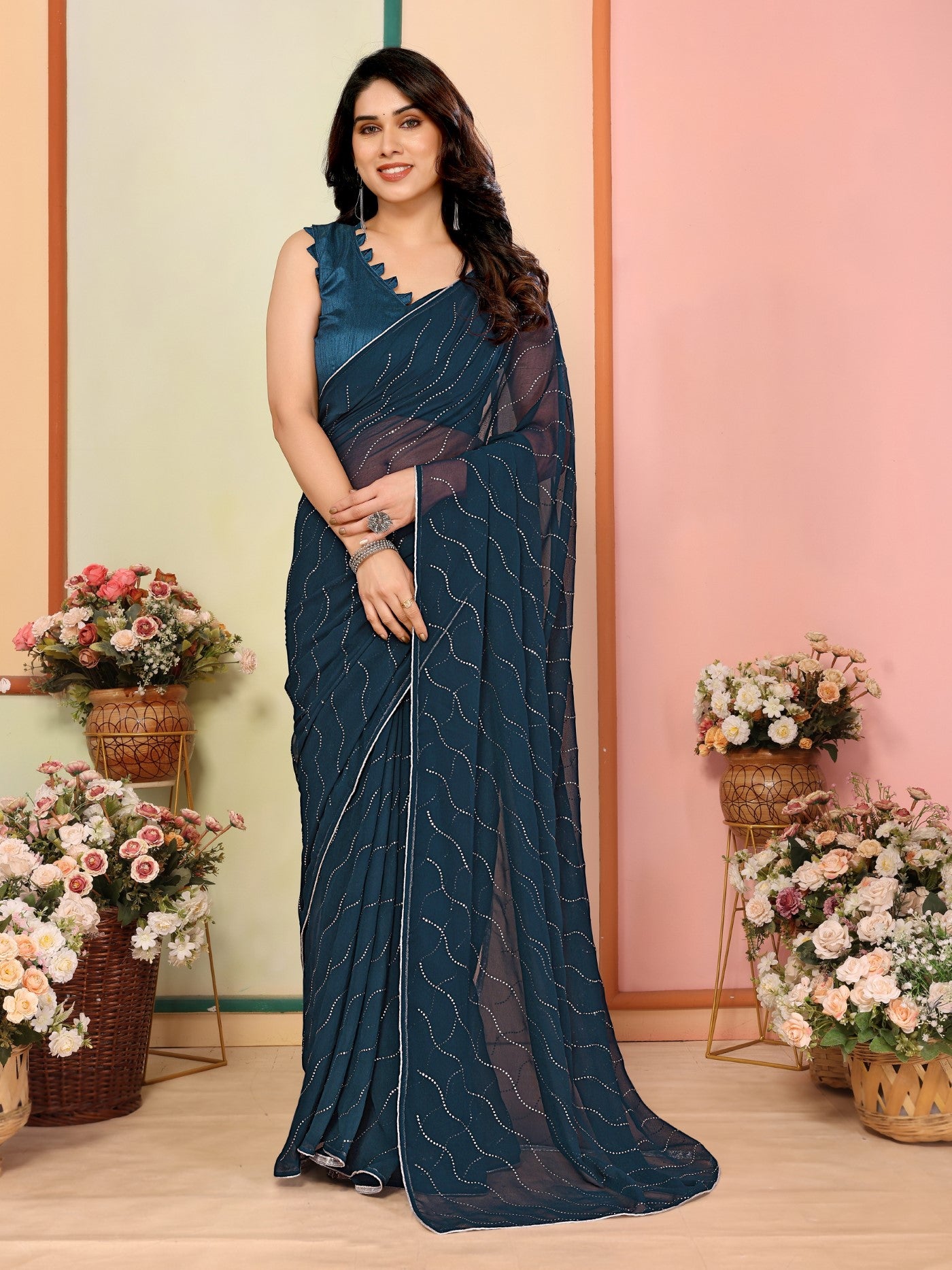 Rama Georgette Saree With Mukesh Work Saree