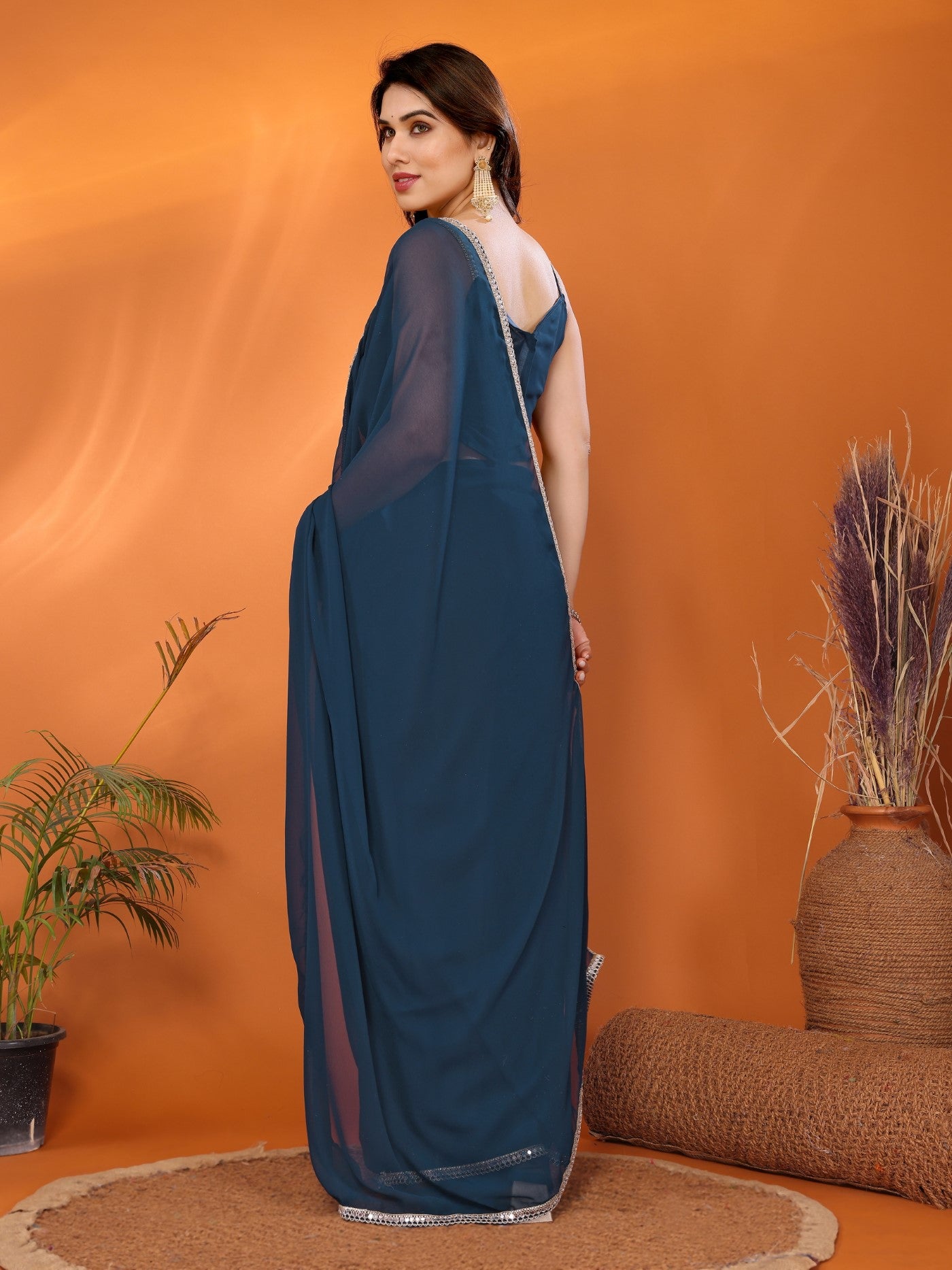 Rama Georgette Saree with Mirror Border