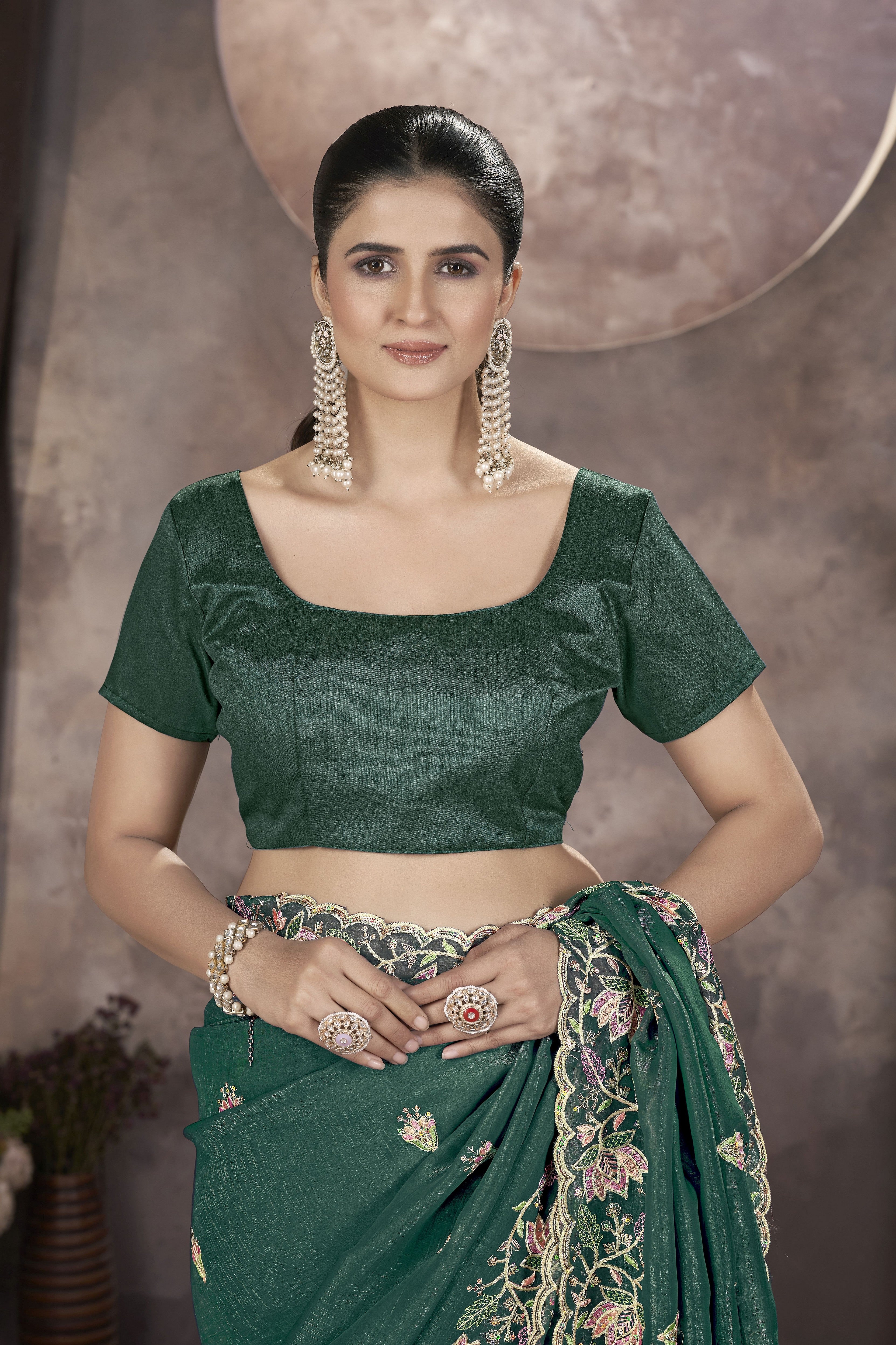 Rama Gold Crunchy Ethnic Partywear Glamorous Saree