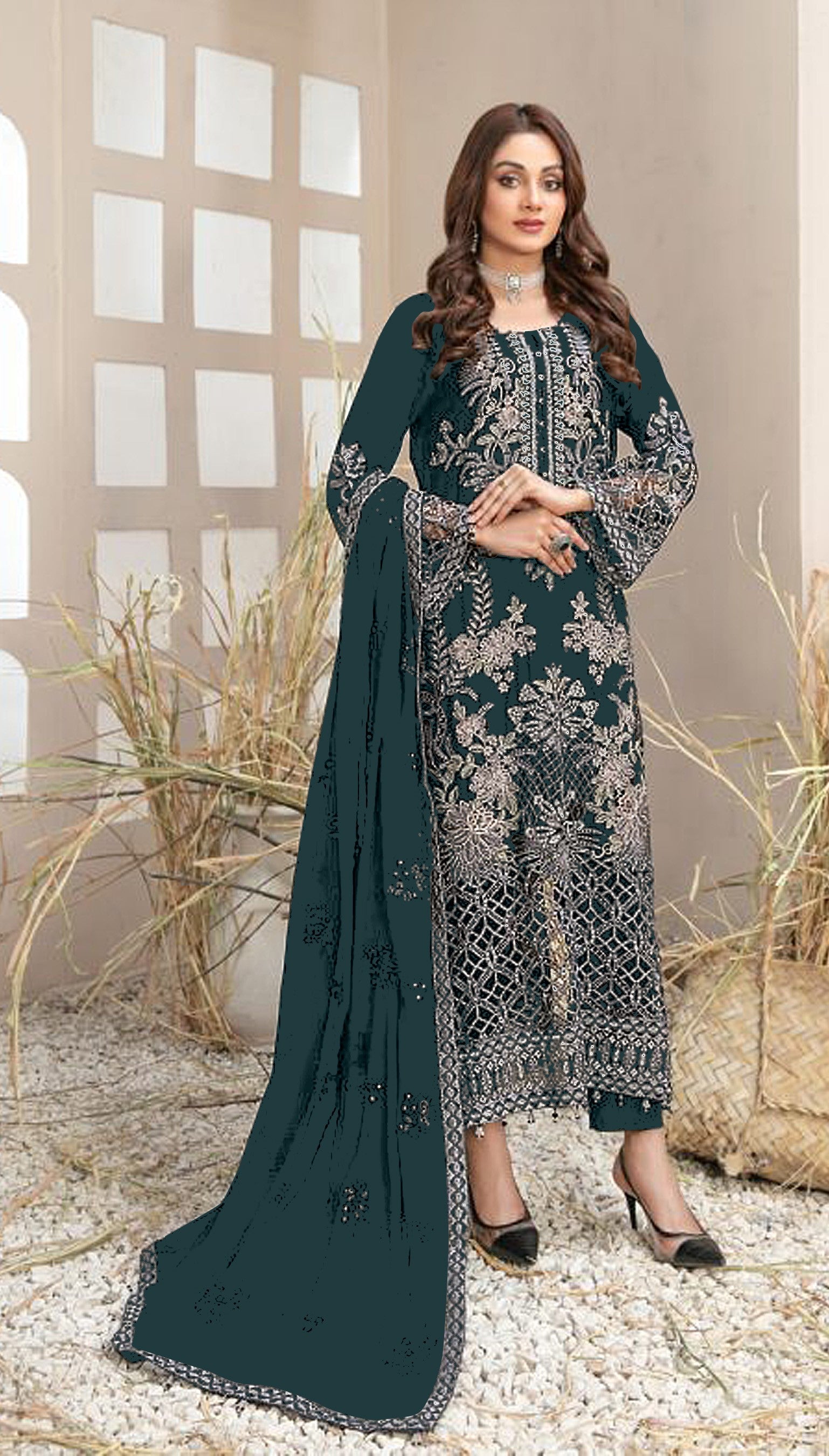 Rama Heavy Designer Suit With Heavy Embroidery Work