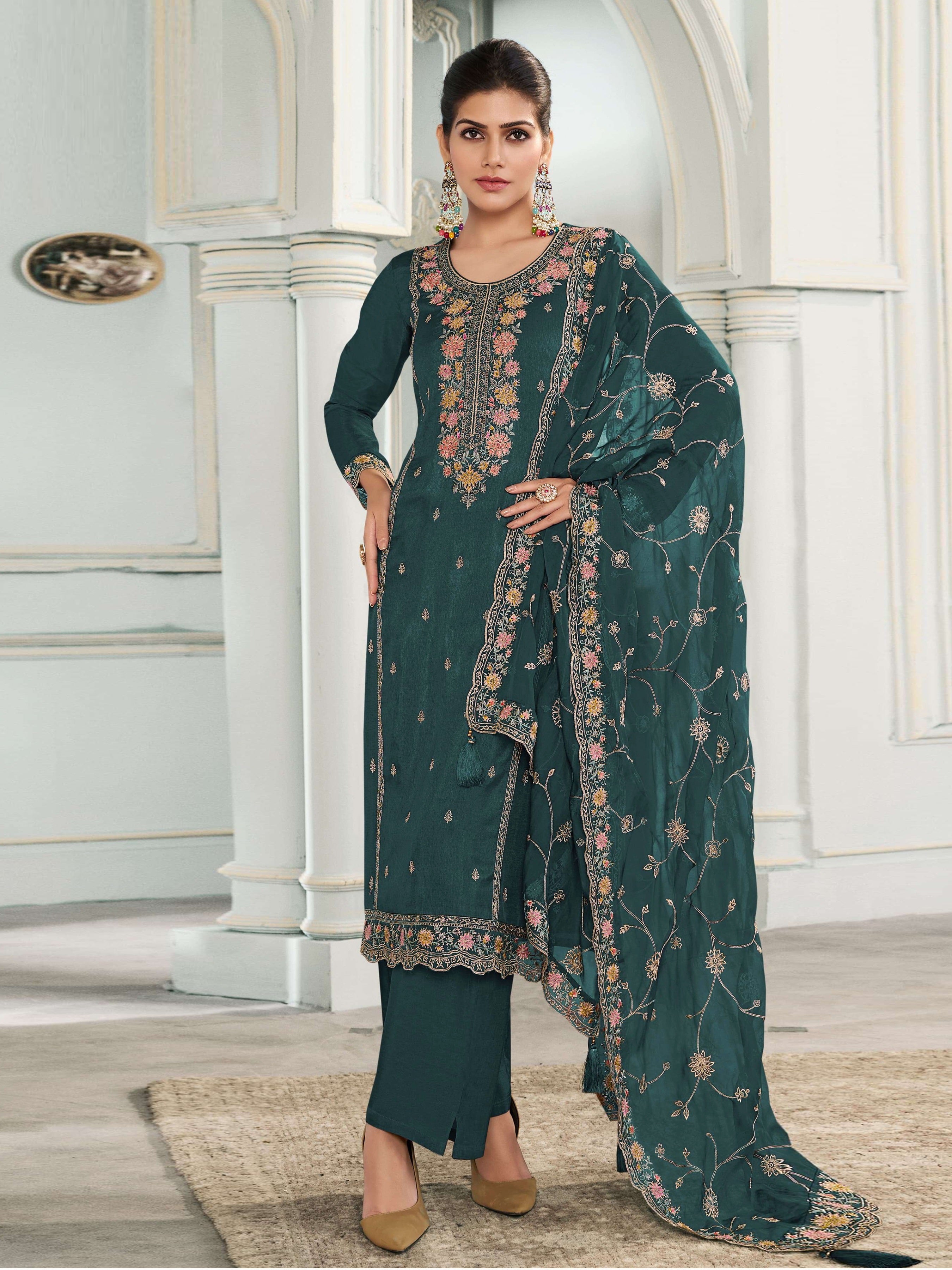 Rama Heavy Designer Suit With Heavy Embroidery Work