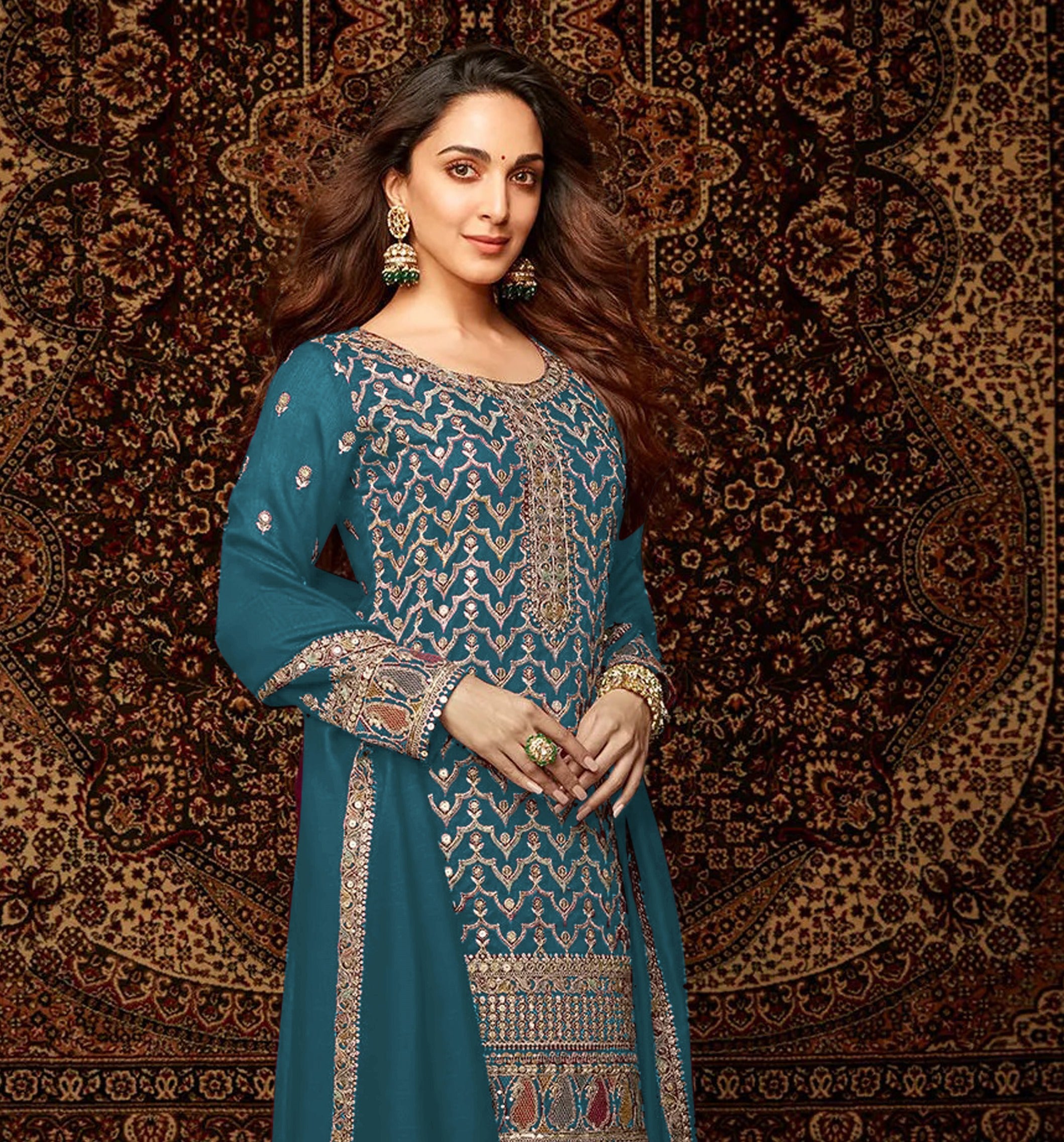 Rama Heavy Designer Suit With Heavy Embroidery Work