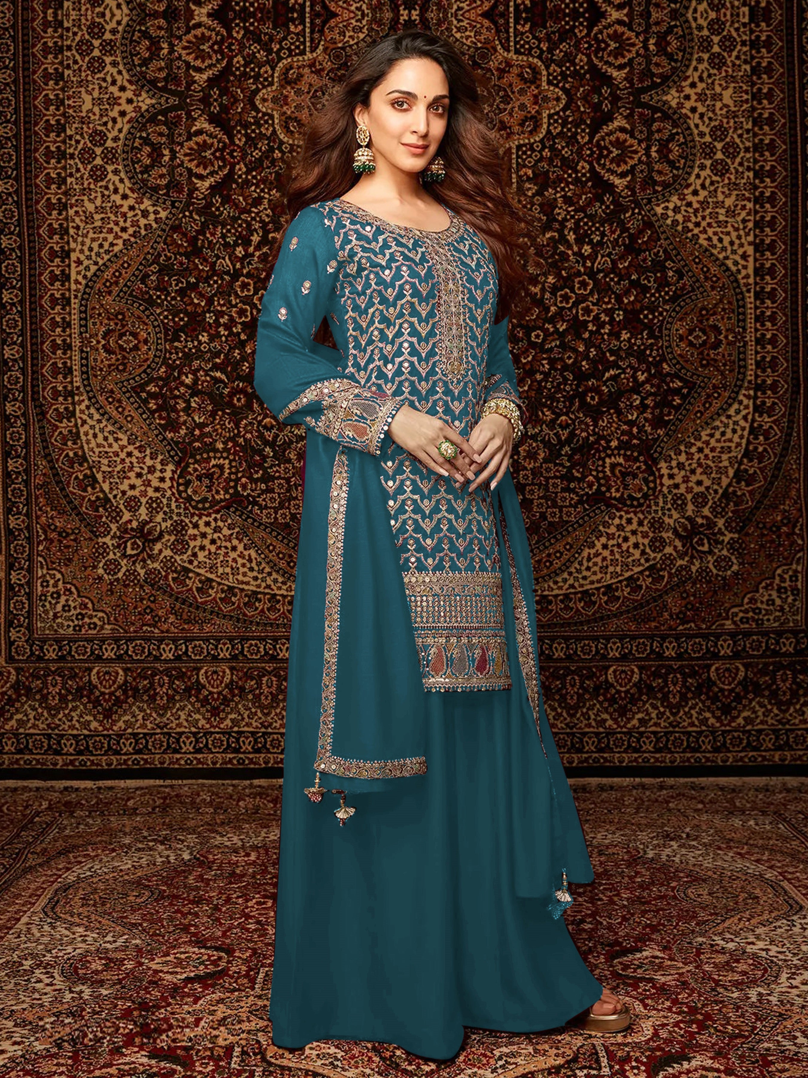 Rama Heavy Designer Suit With Heavy Embroidery Work