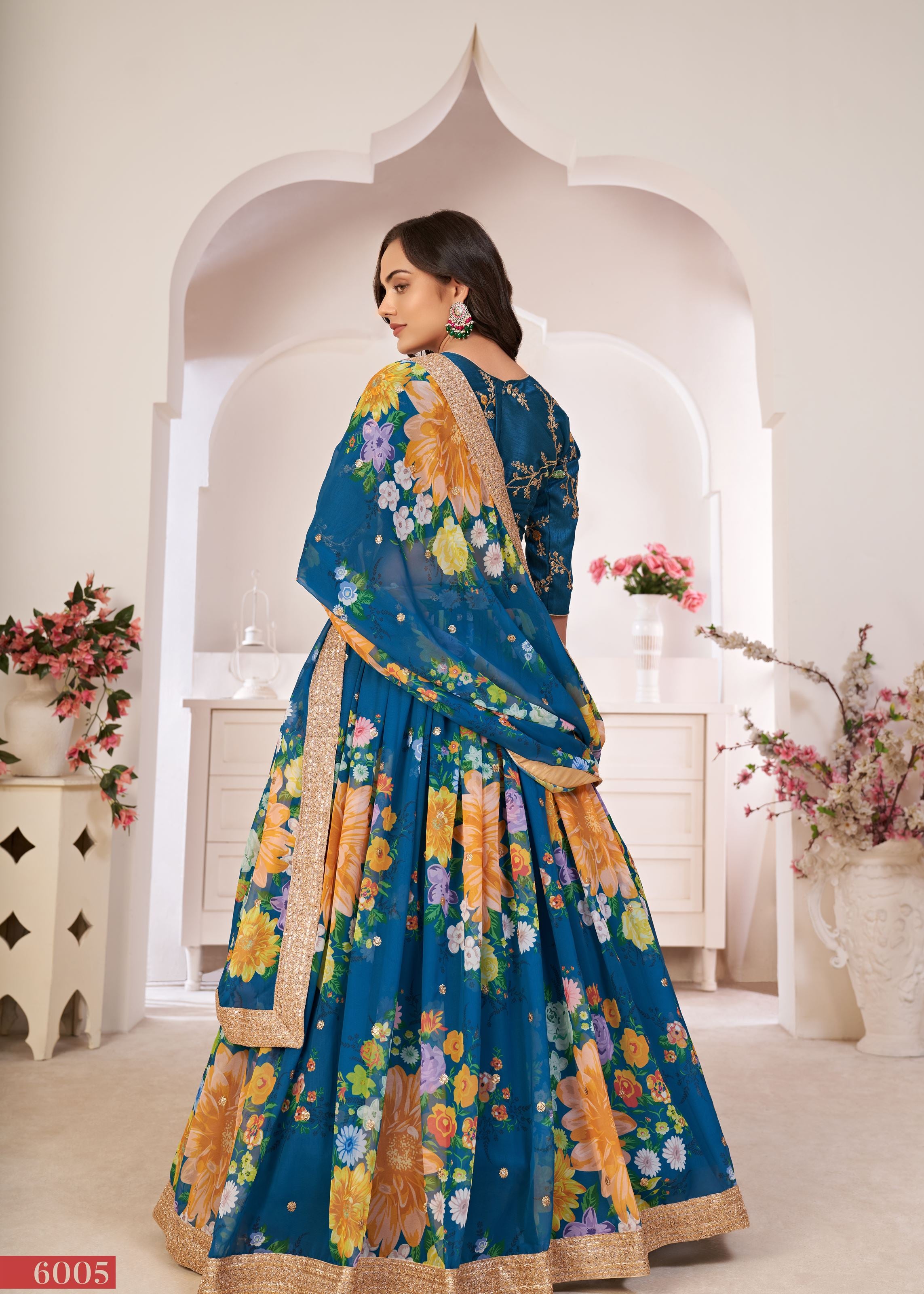 Rama Lehenga Choli With Digital Floral Print And Embroidered Work With Jari Sequins Dori Work