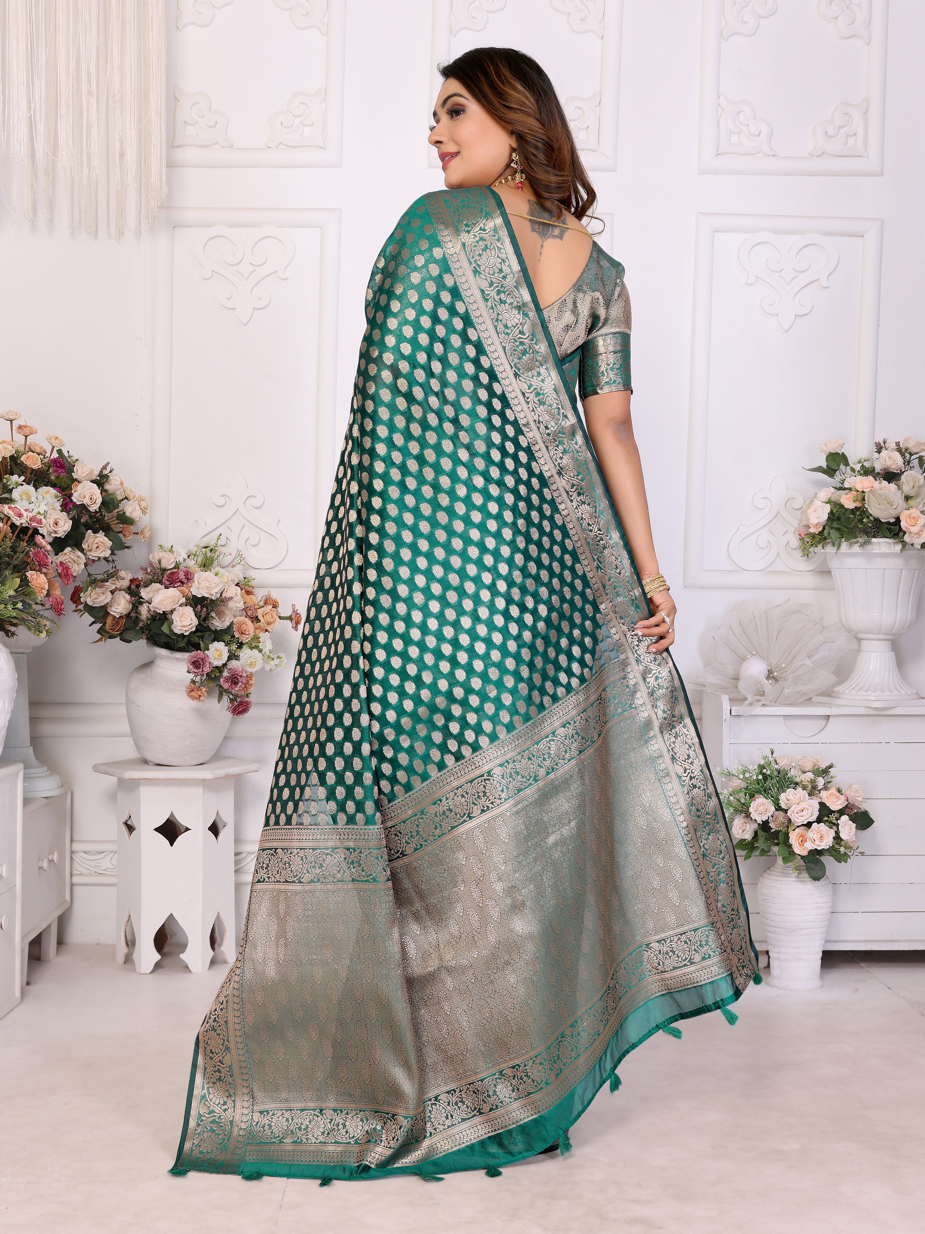 Rama Organza Gold Zari Designer Ceremonial Saree