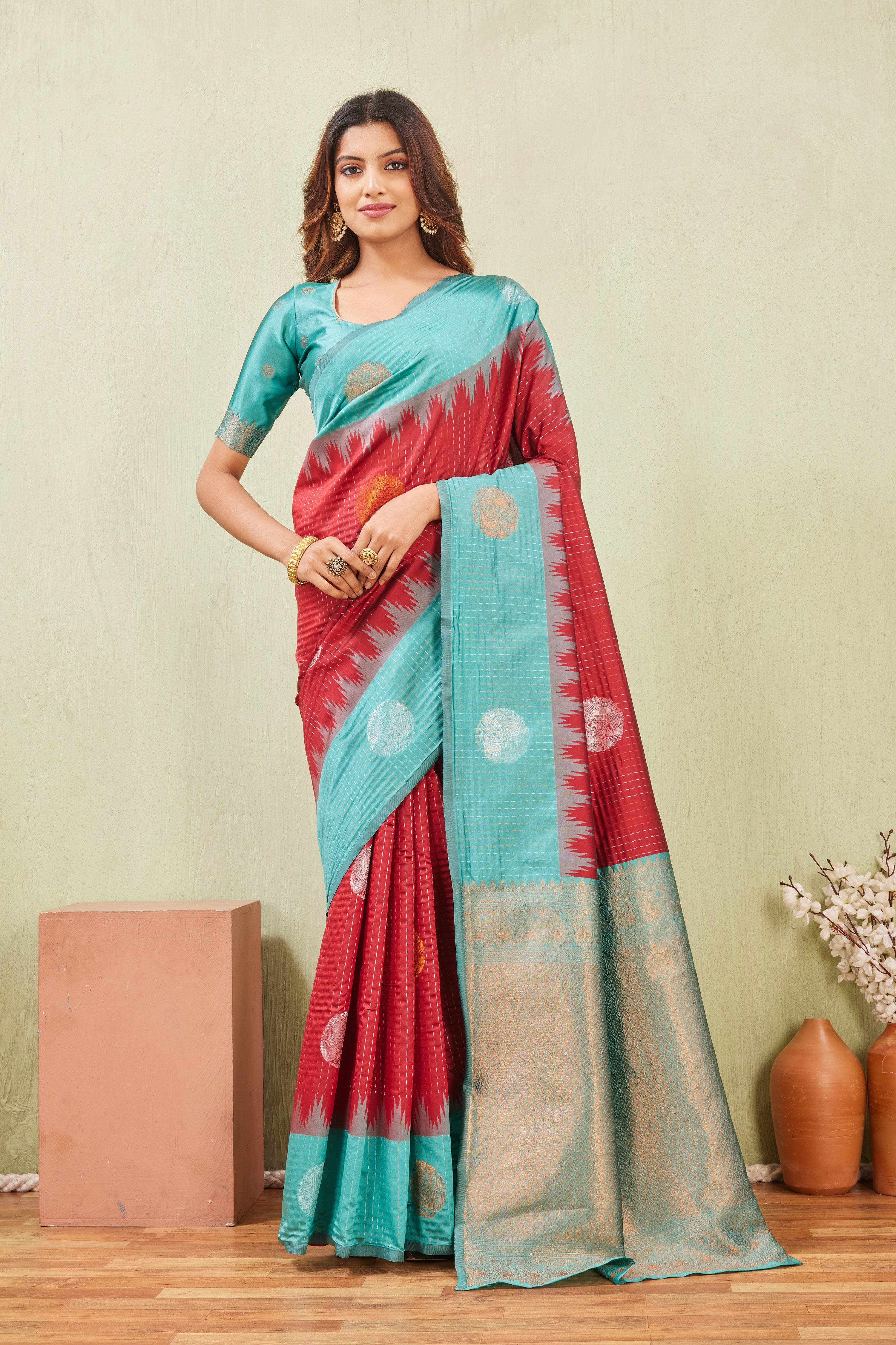 Rama Red Banarasi Silk Saree with Rich Pallu & Elegant Jacquard Jari Work