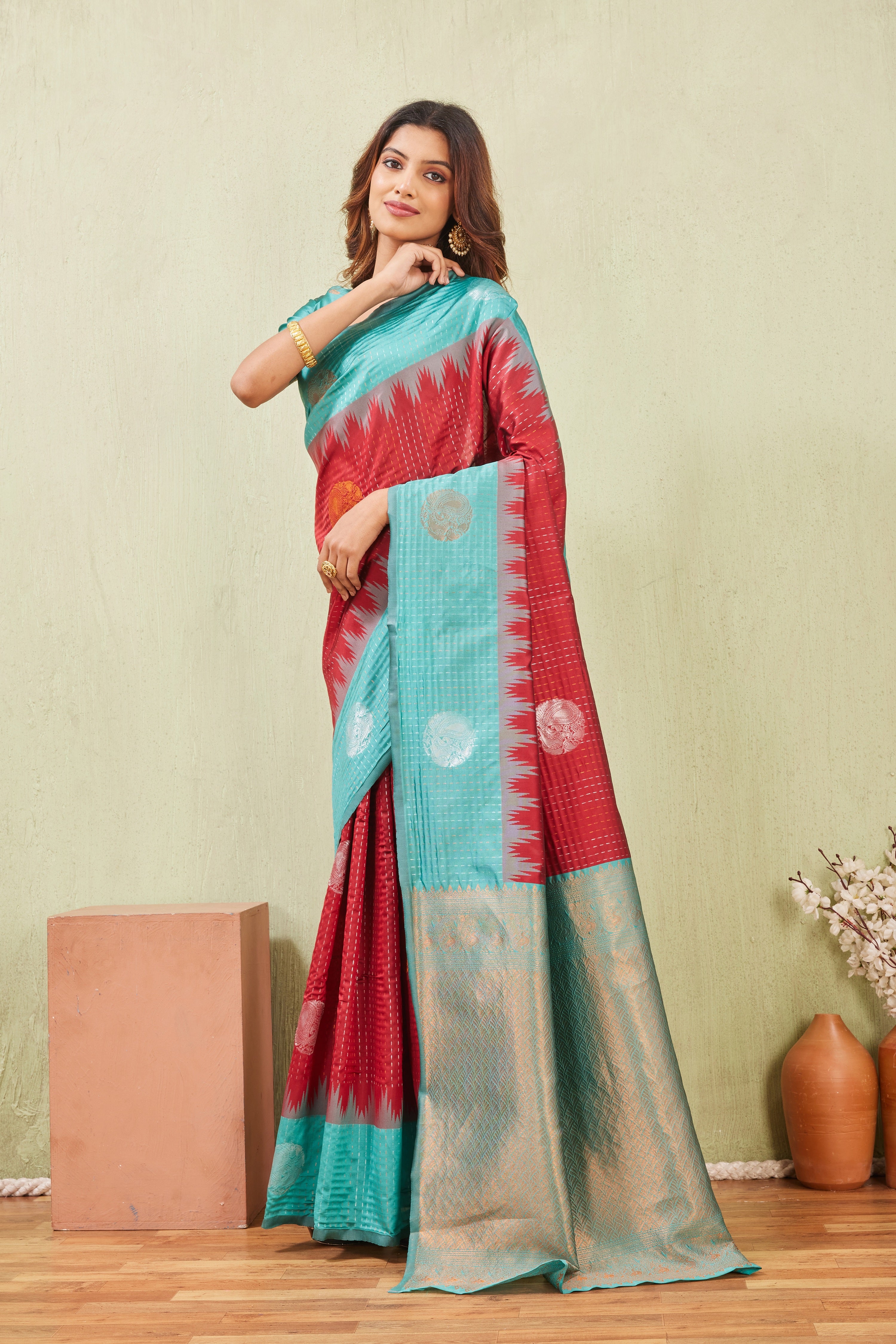 Rama Red Banarasi Silk Saree with Rich Pallu & Elegant Jacquard Jari Work
