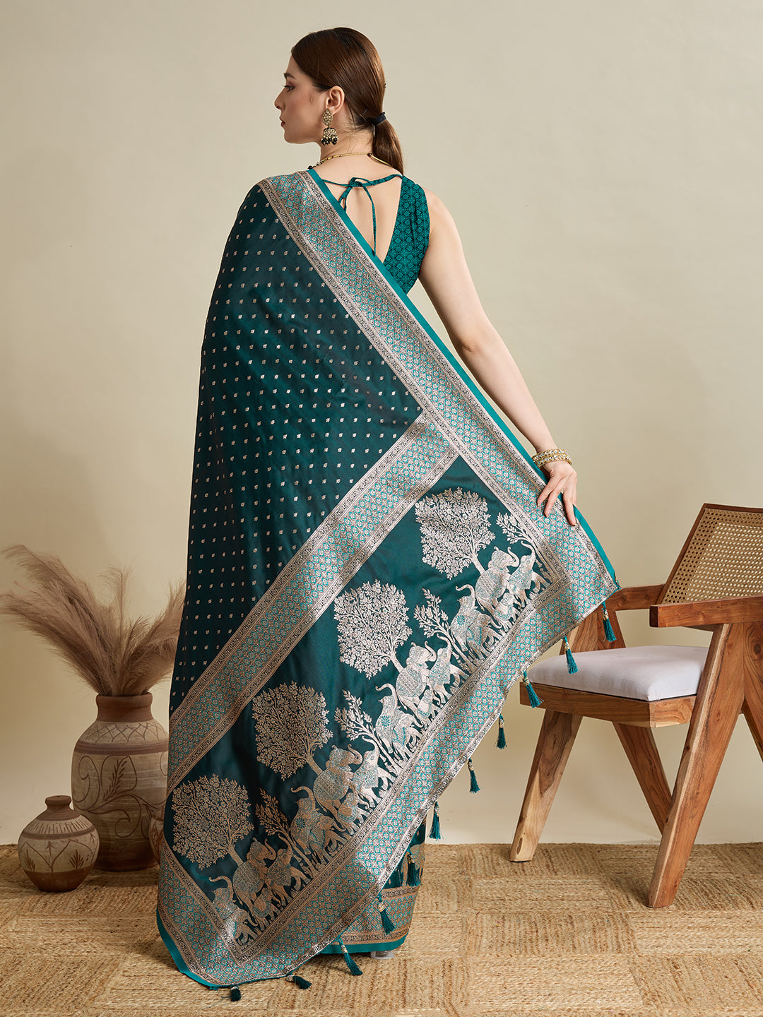 Rama Satin Silk Woven Designer Partywear Saree
