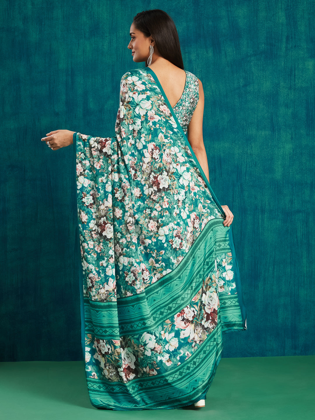 Rama Silk Crepe Designer Printed Ready To Wear Saree