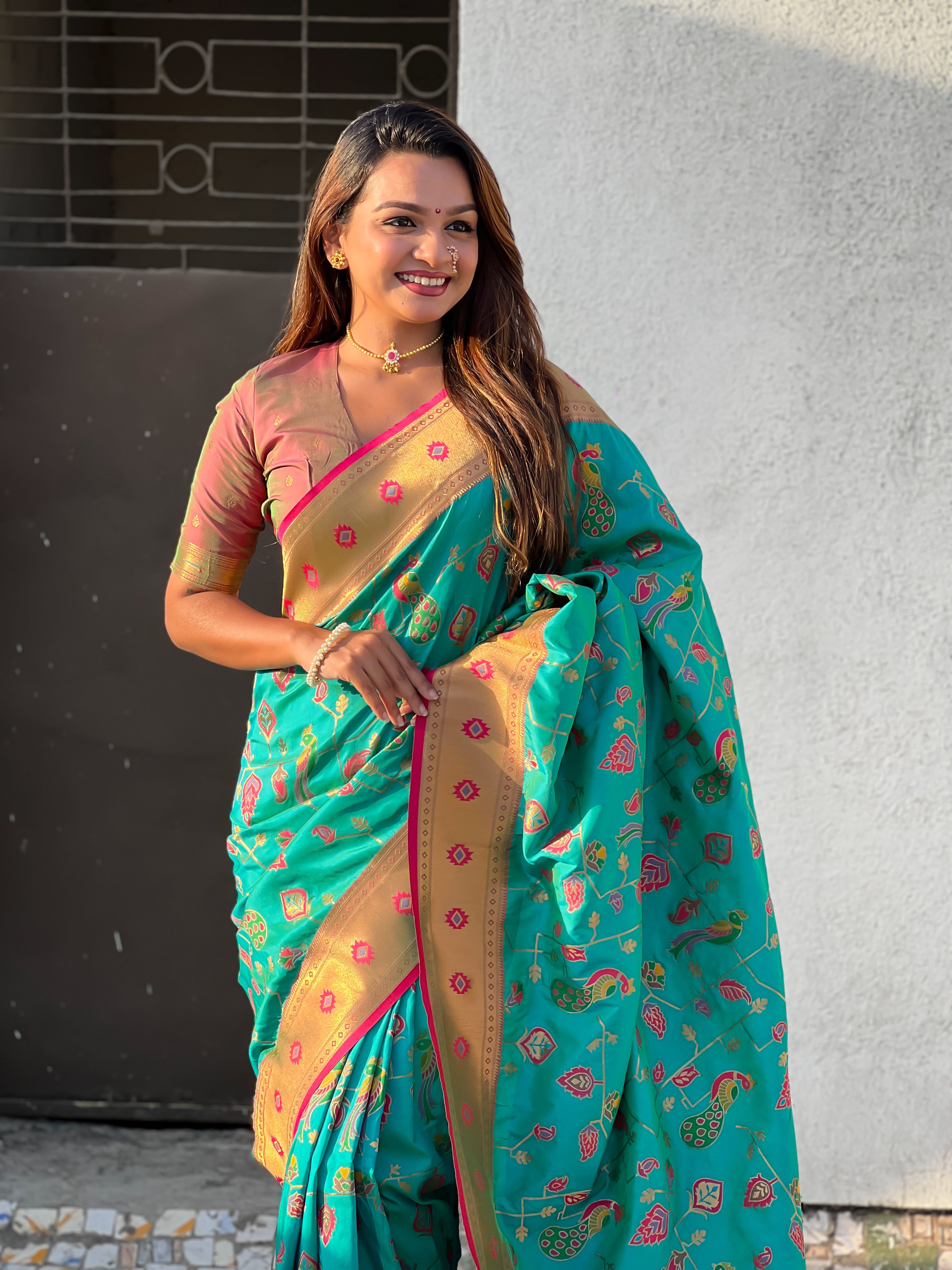 Rama Soft Silk Fabri Woven Paithani Meenakari Designer Ceremonial Saree