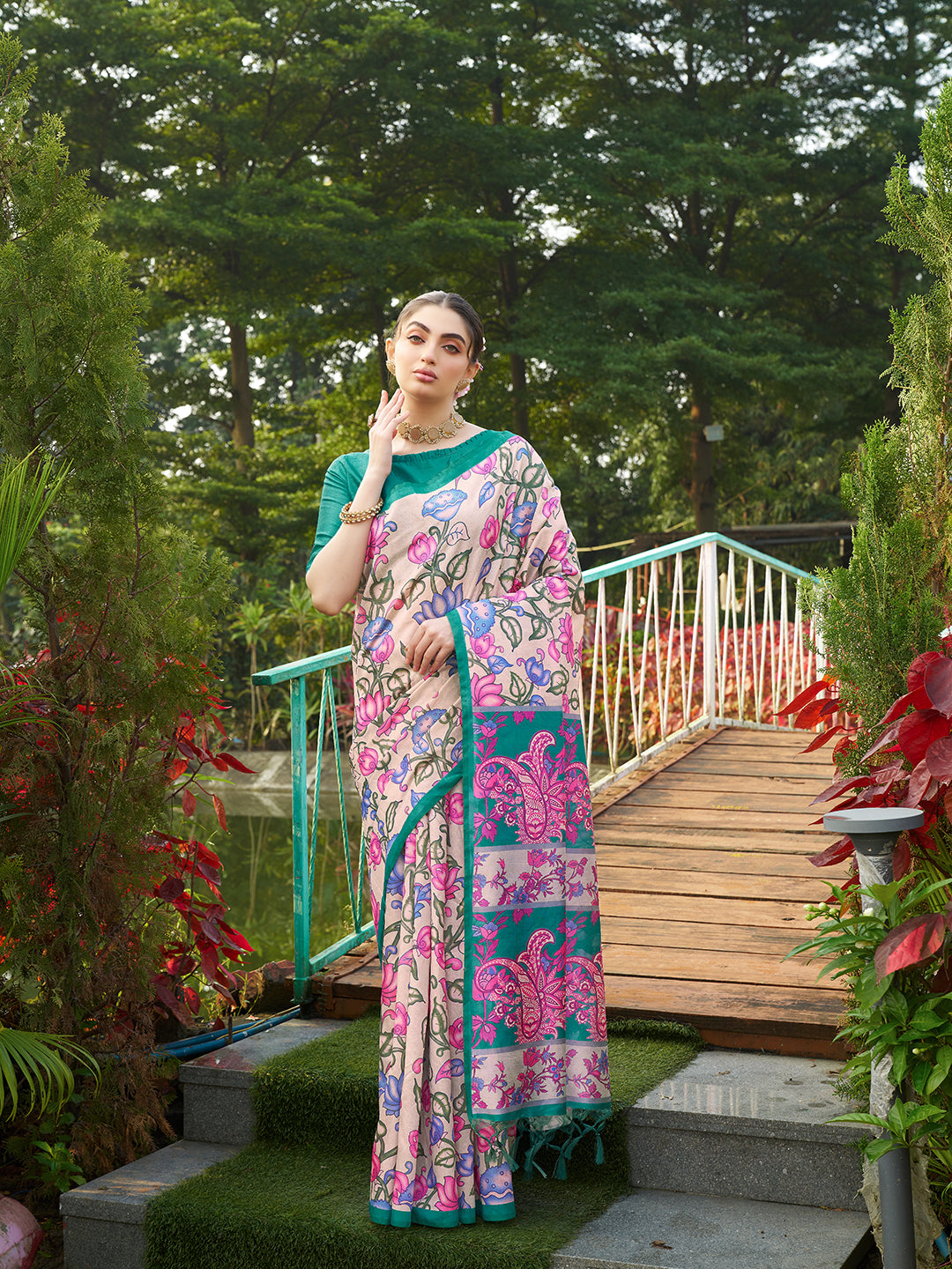 Rama Tussar Silk Designer Kalamkari Printed Traditional Ethnic Indian Saree