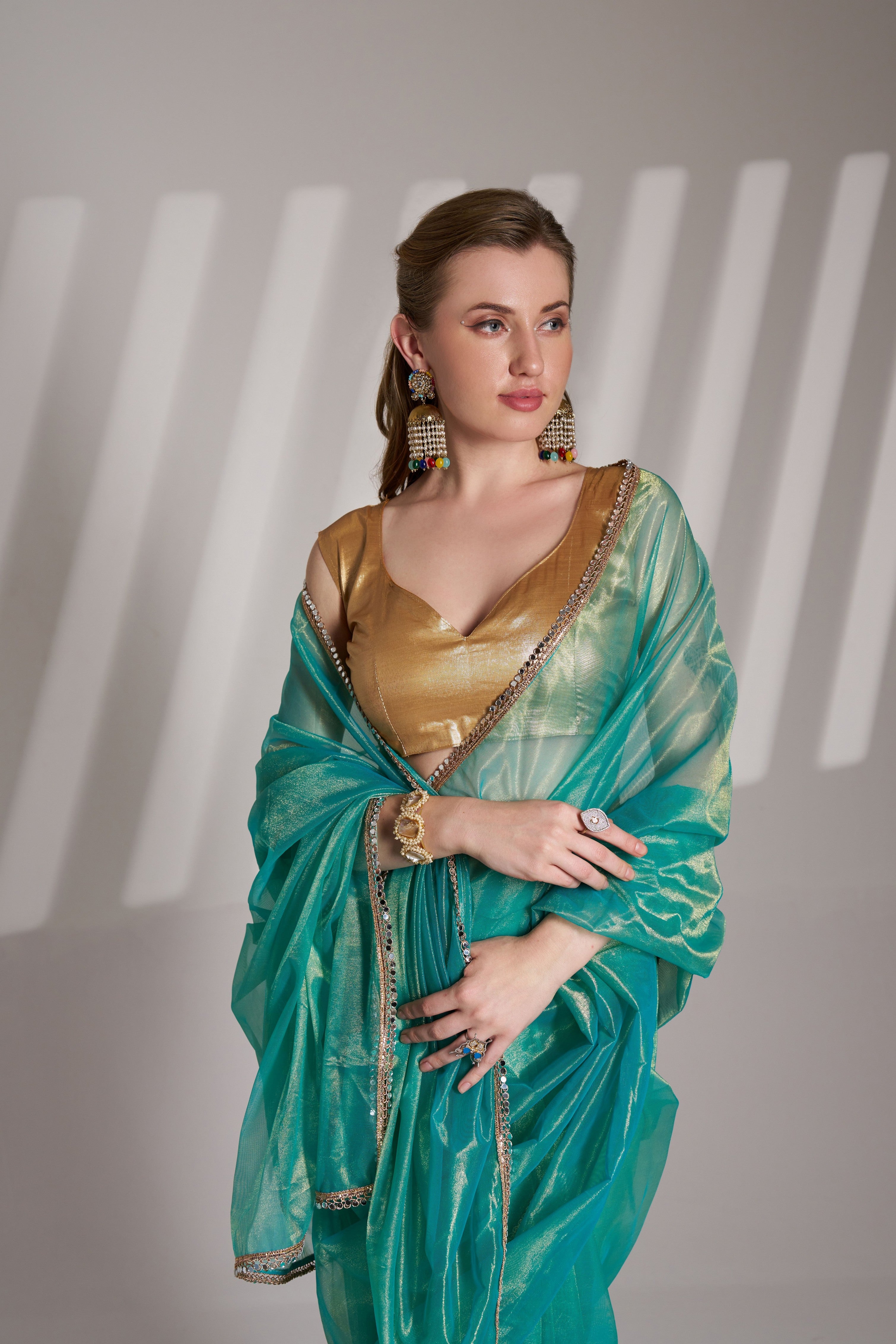 Rama Twill Net Solid Fancy Designer Bollywood Style Saree
