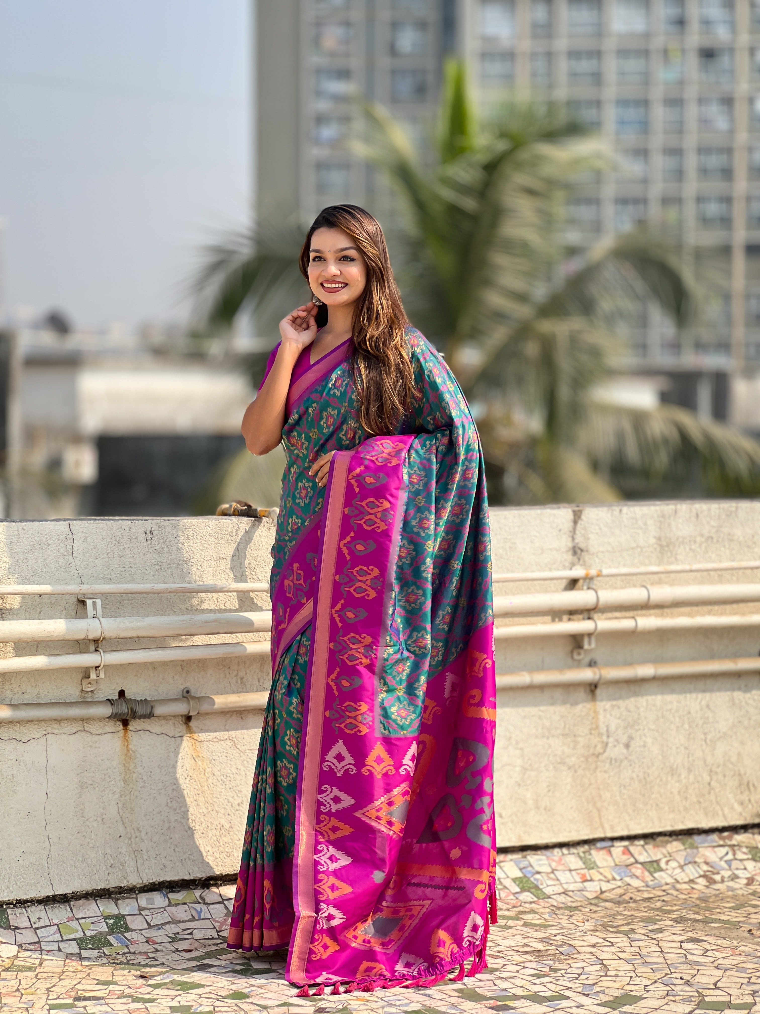 Rama Woven Meenakari Ikkat Designer Patola Silk Ceremonial Saree