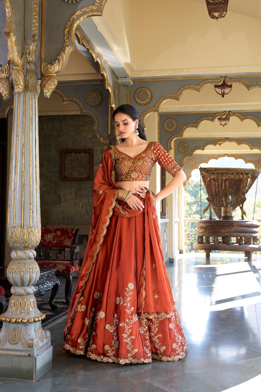Rangoli Silk With Sequins and Thread Embroidery Work Lehenga