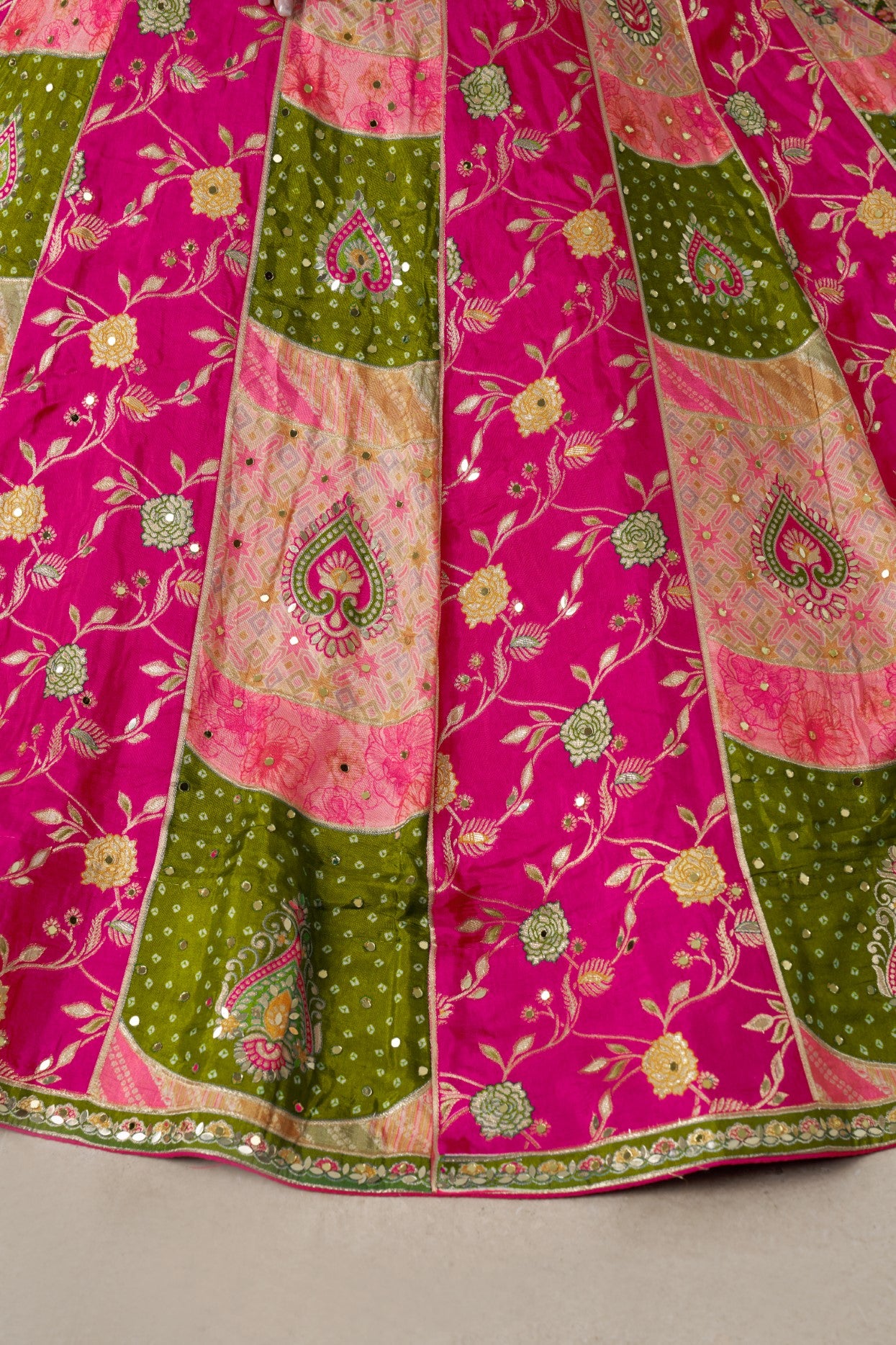 Rani Chinon Silk Mehendi Wear Designer Lehenga Choli Set