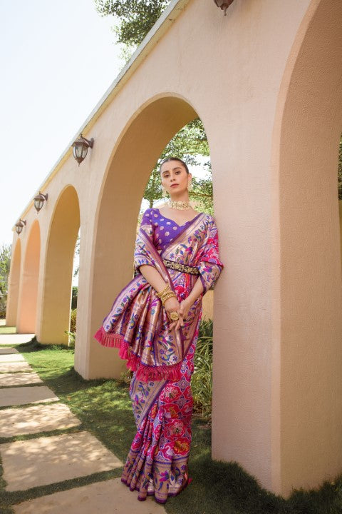 Rani Paithani Silk Saree with Meenakari Zari and Pallu