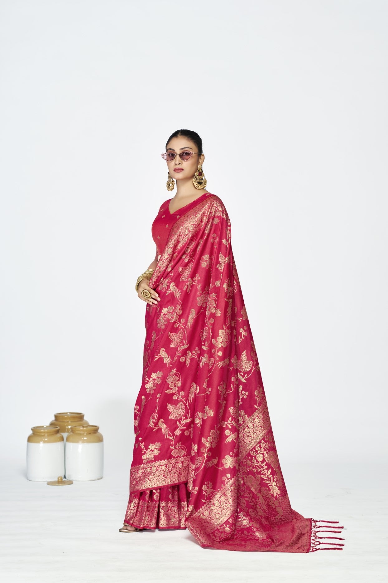 Rani Pink Banarasi Silk Saree with Traditional Weaving