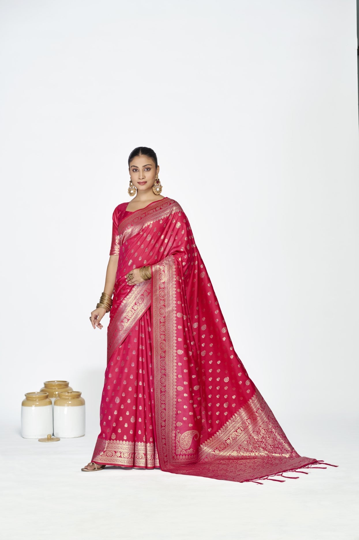 Rani Pink Banarasi Silk Saree with Weaving