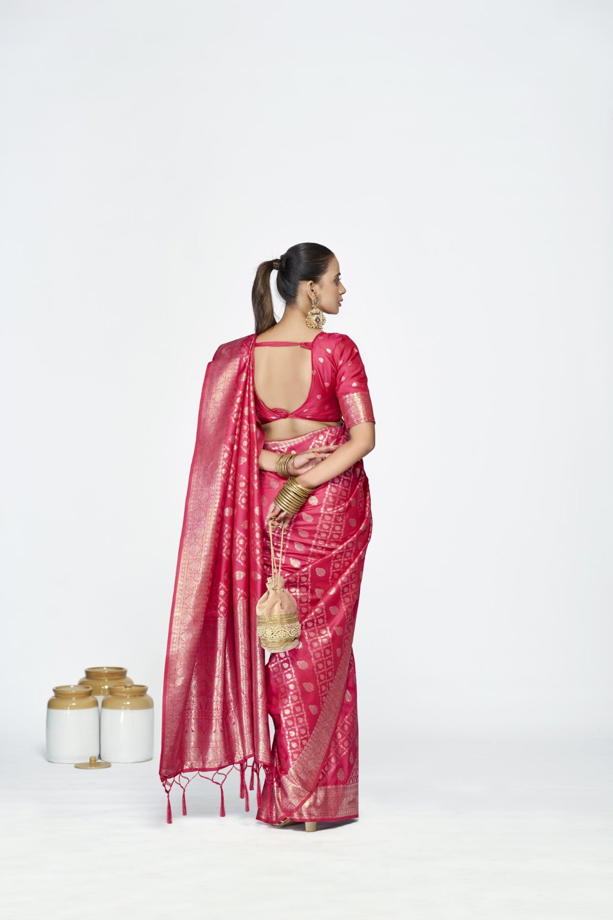 Rani Pink Banarasi Silk Saree with Weaving