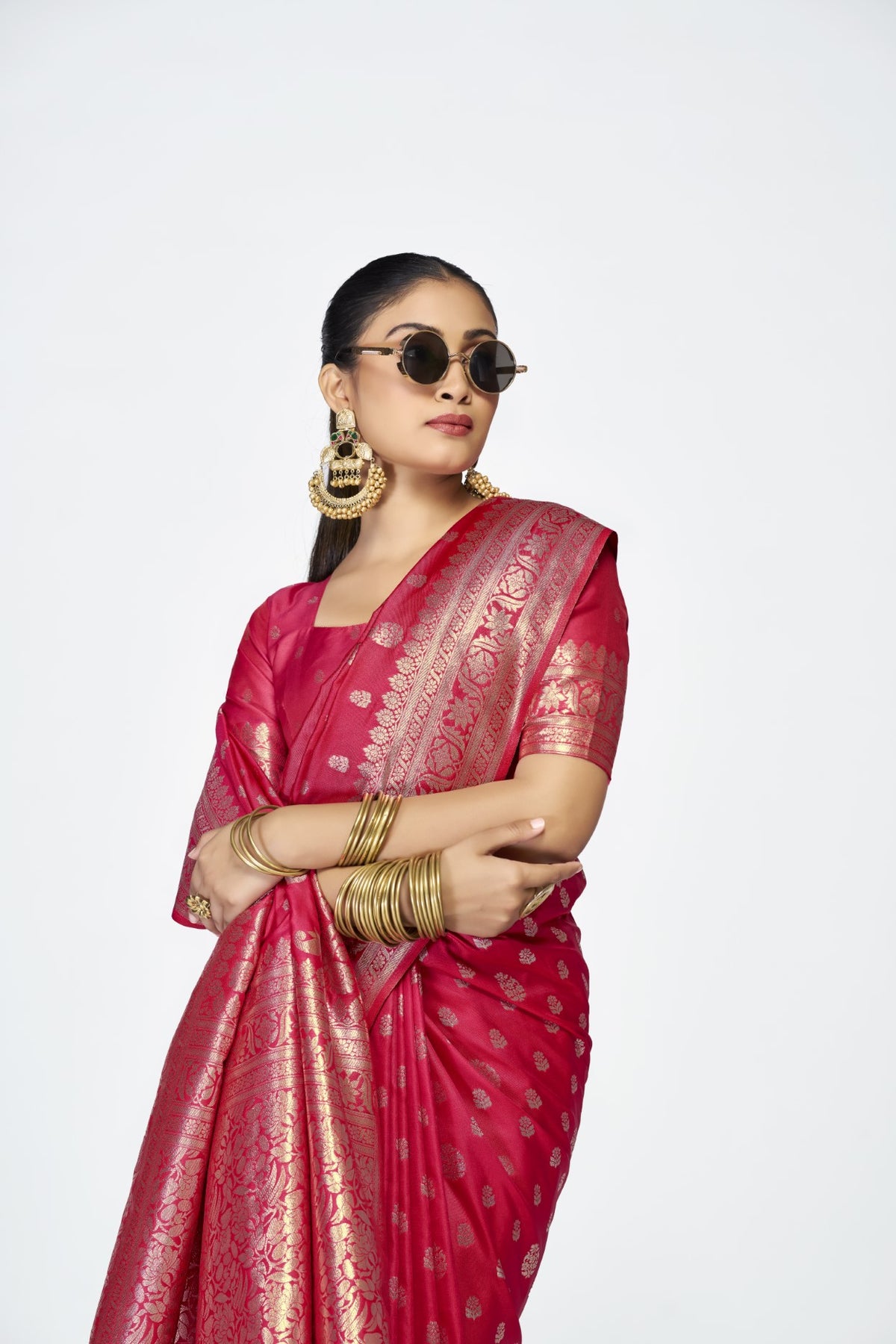 Rani Pink Banarasi Silk Saree with Weaving