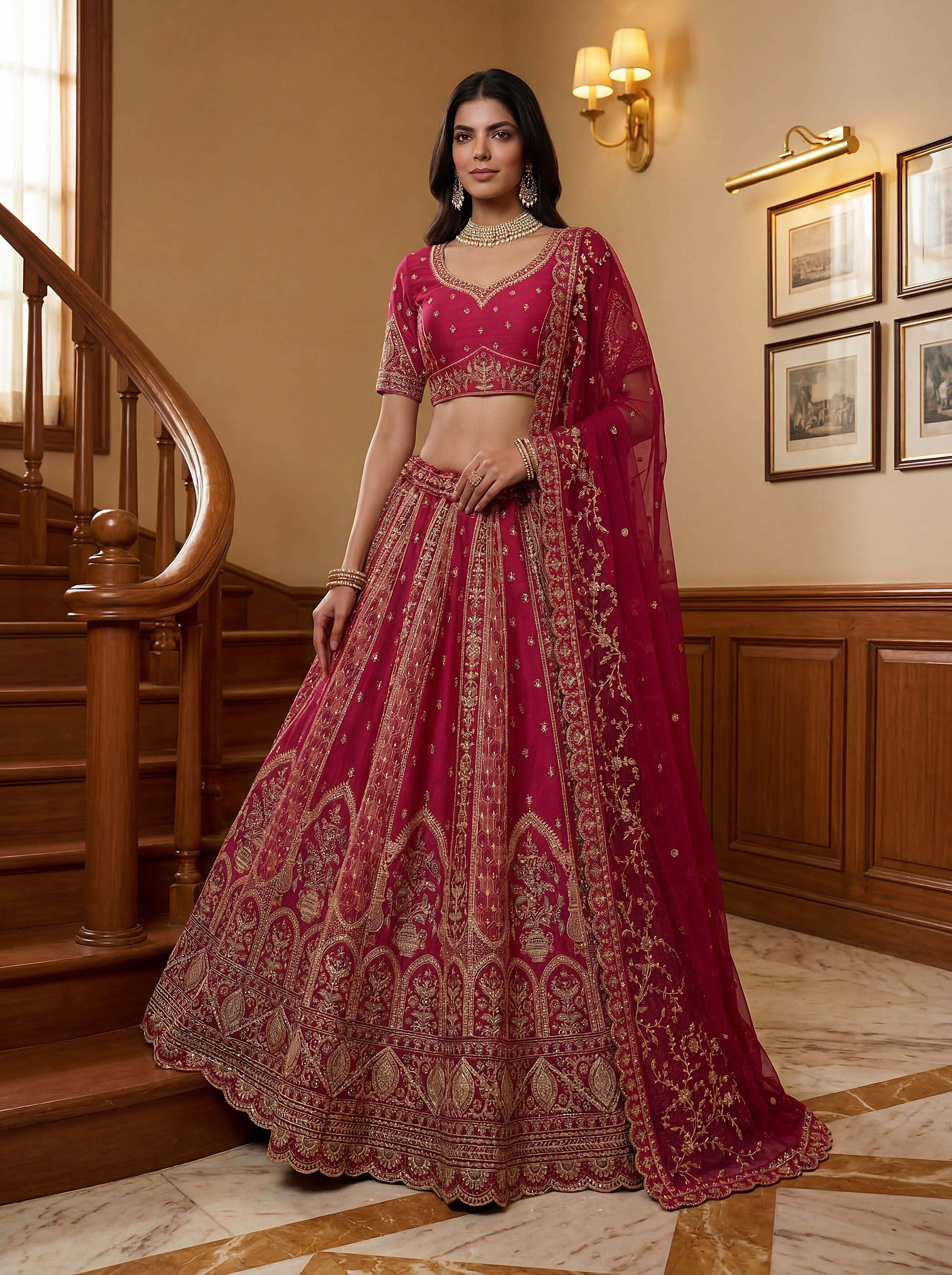 Rani Pink Gadhwal Silk Lehenga Choli With Hand Work With Sequins Heavy Embroidery Work