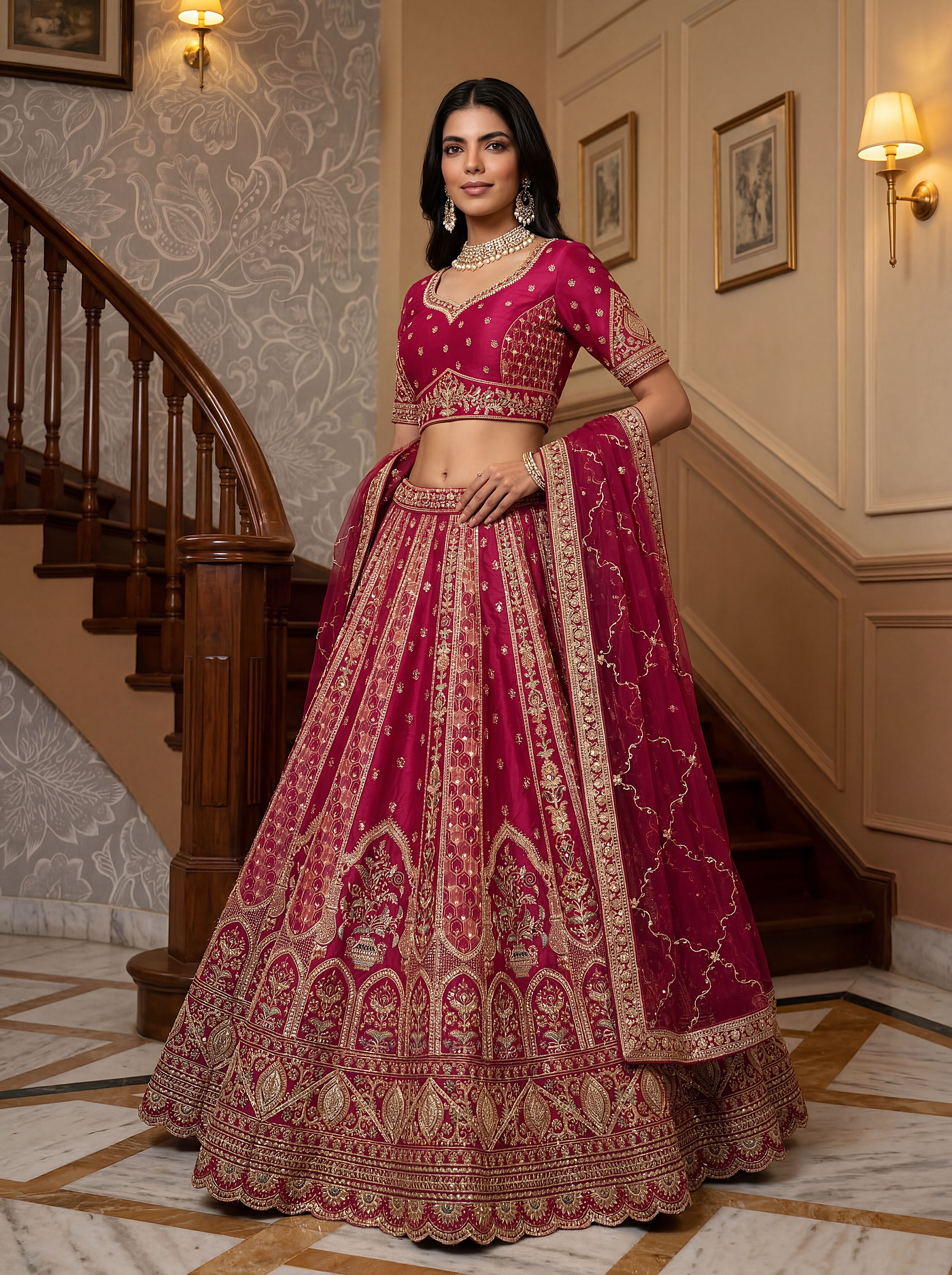 Rani Pink Gadhwal Silk Lehenga Choli With Hand Work With Sequins Heavy Embroidery Work