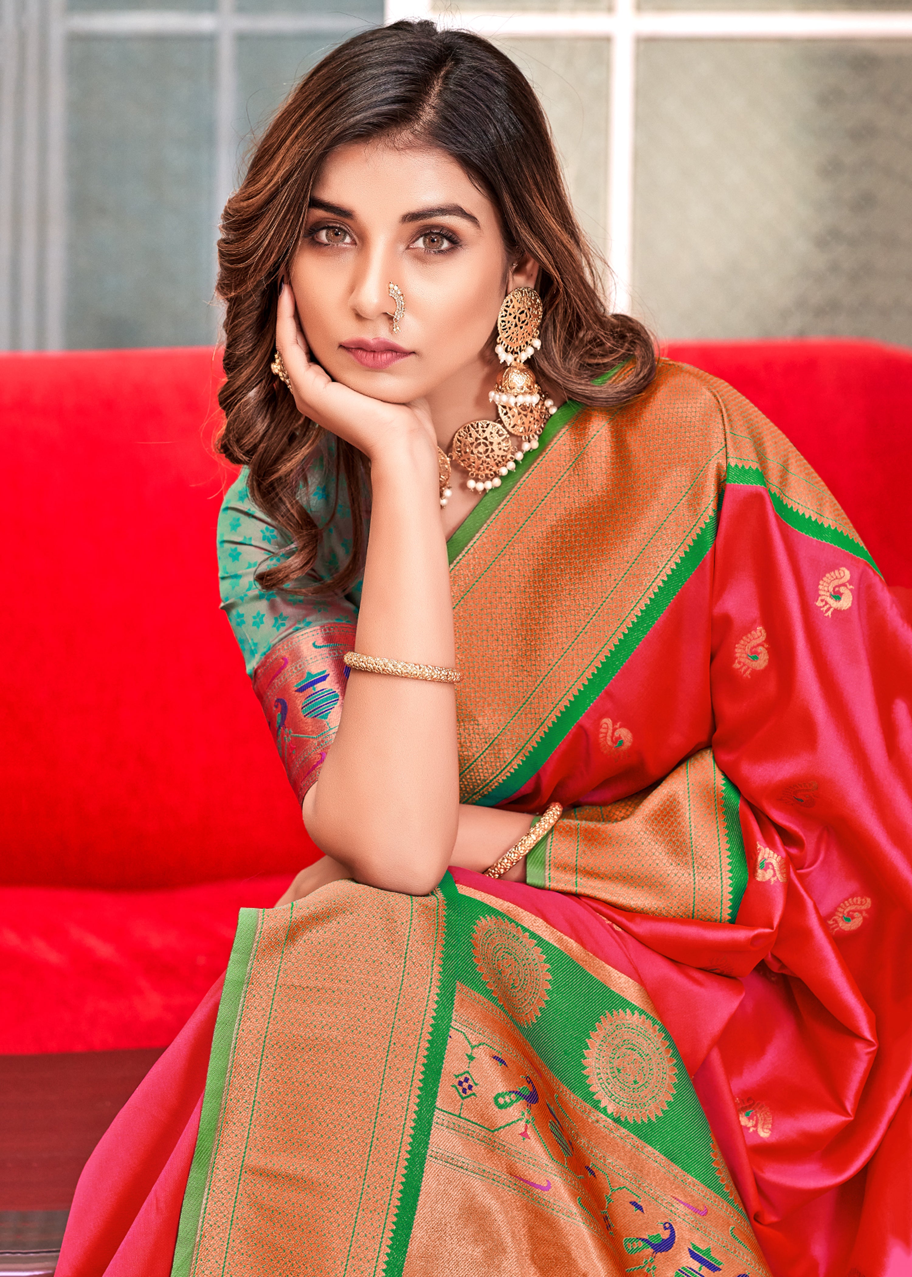 Rani Pink Paithni Silk Saree with Jacquard Woven work