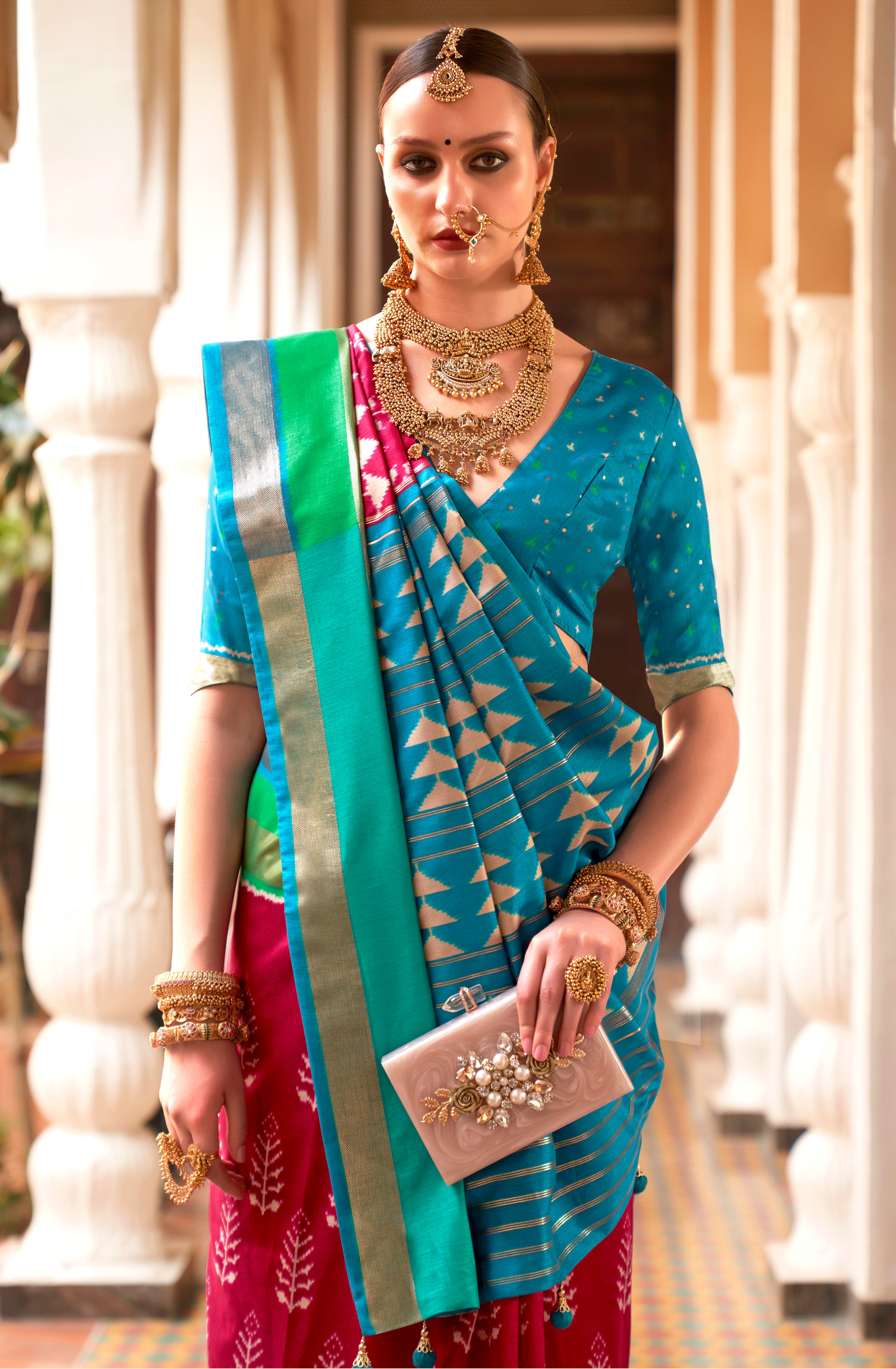 Rani Pink Patola Silk Saree with Printed